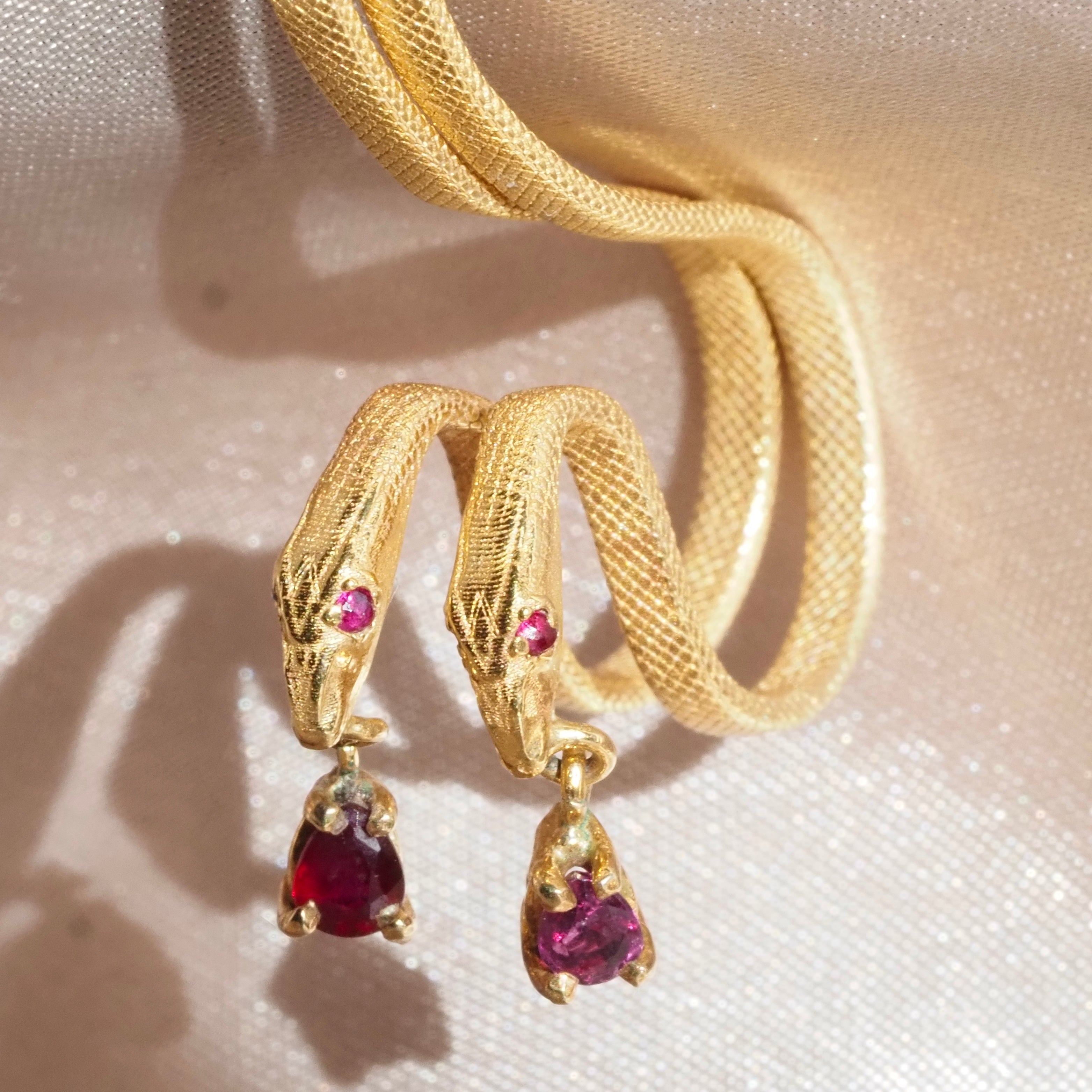 Ruby 14k Gold Snake Earrings