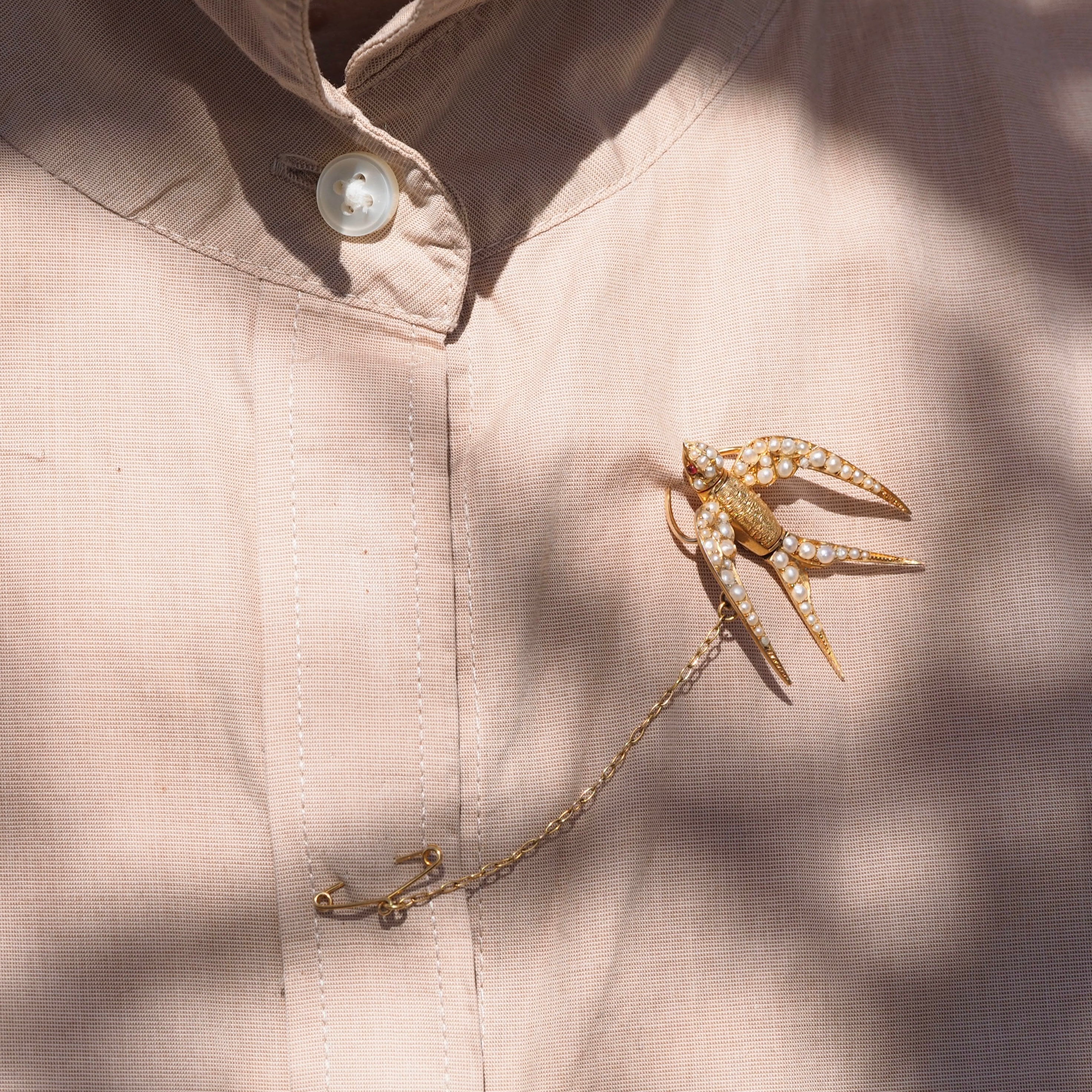 Antique Victorian 14k Gold Seed Pearl Swallow Pin