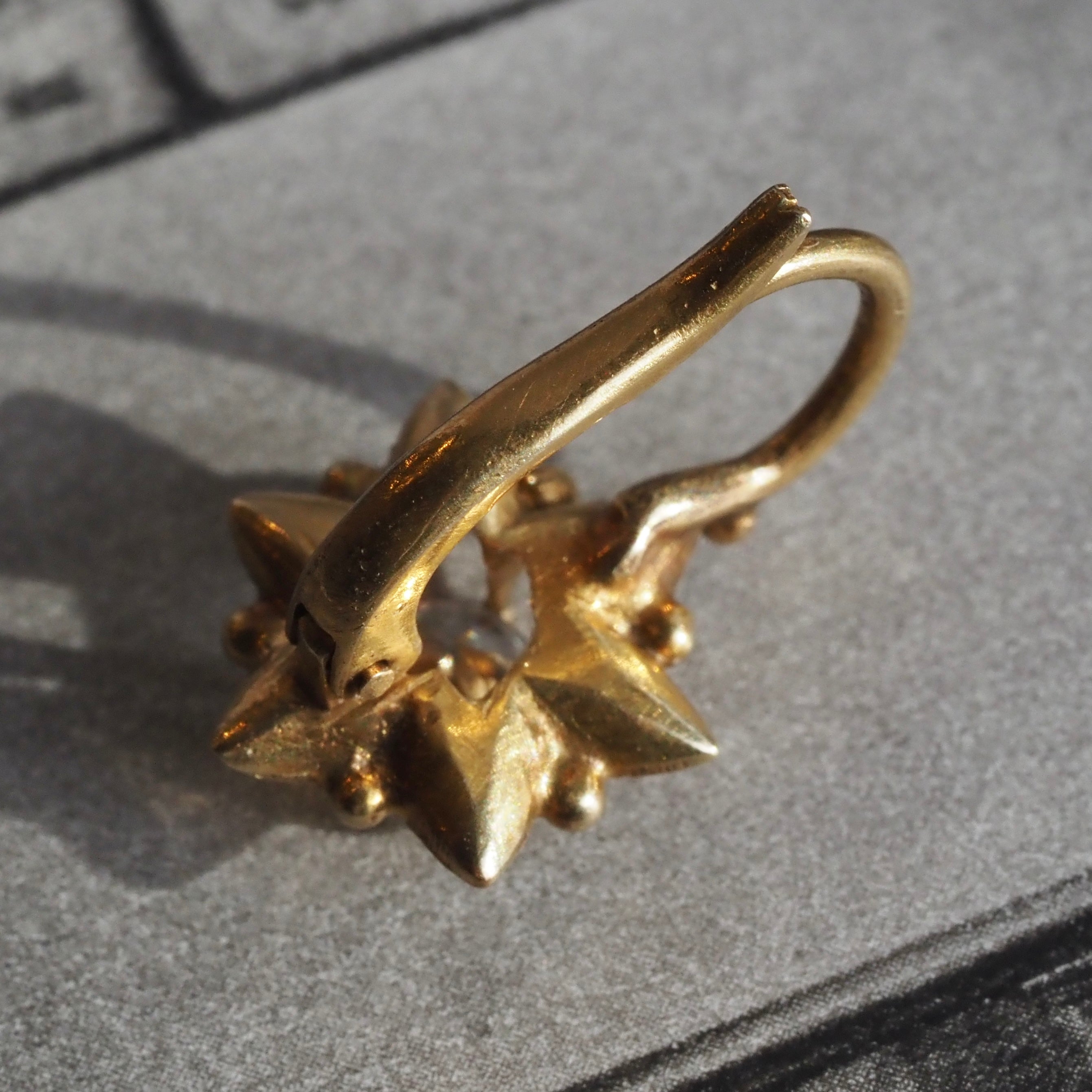 Antique Old European Cut Diamond Flower/Snowflake Hingeback 18k Gold Earrings