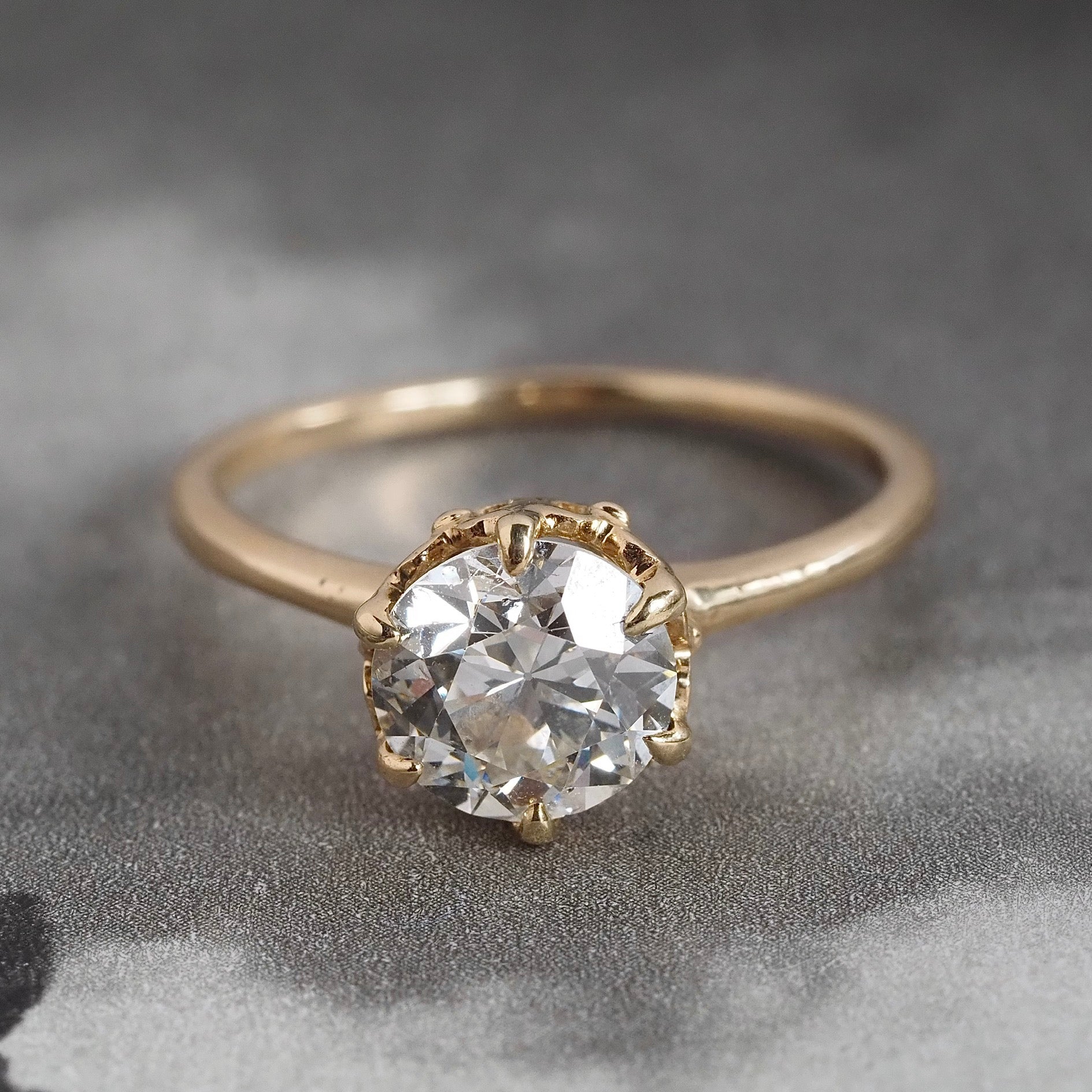 Victorian Style 1.45ct Old European Cut Diamond 14k Gold Engagement Ring