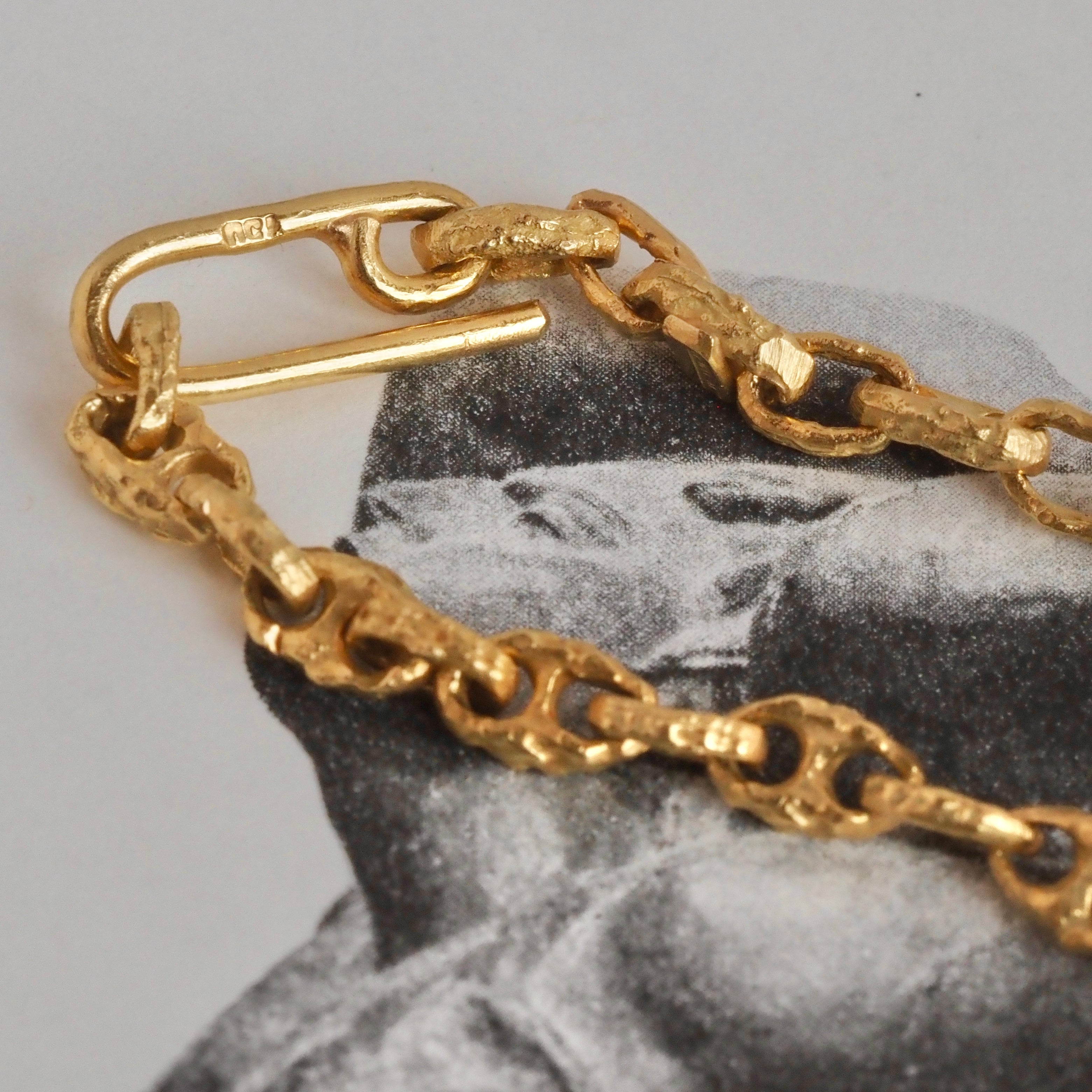 Vintage Italian Brutalist Mariner 18k Green Gold Chain Necklace