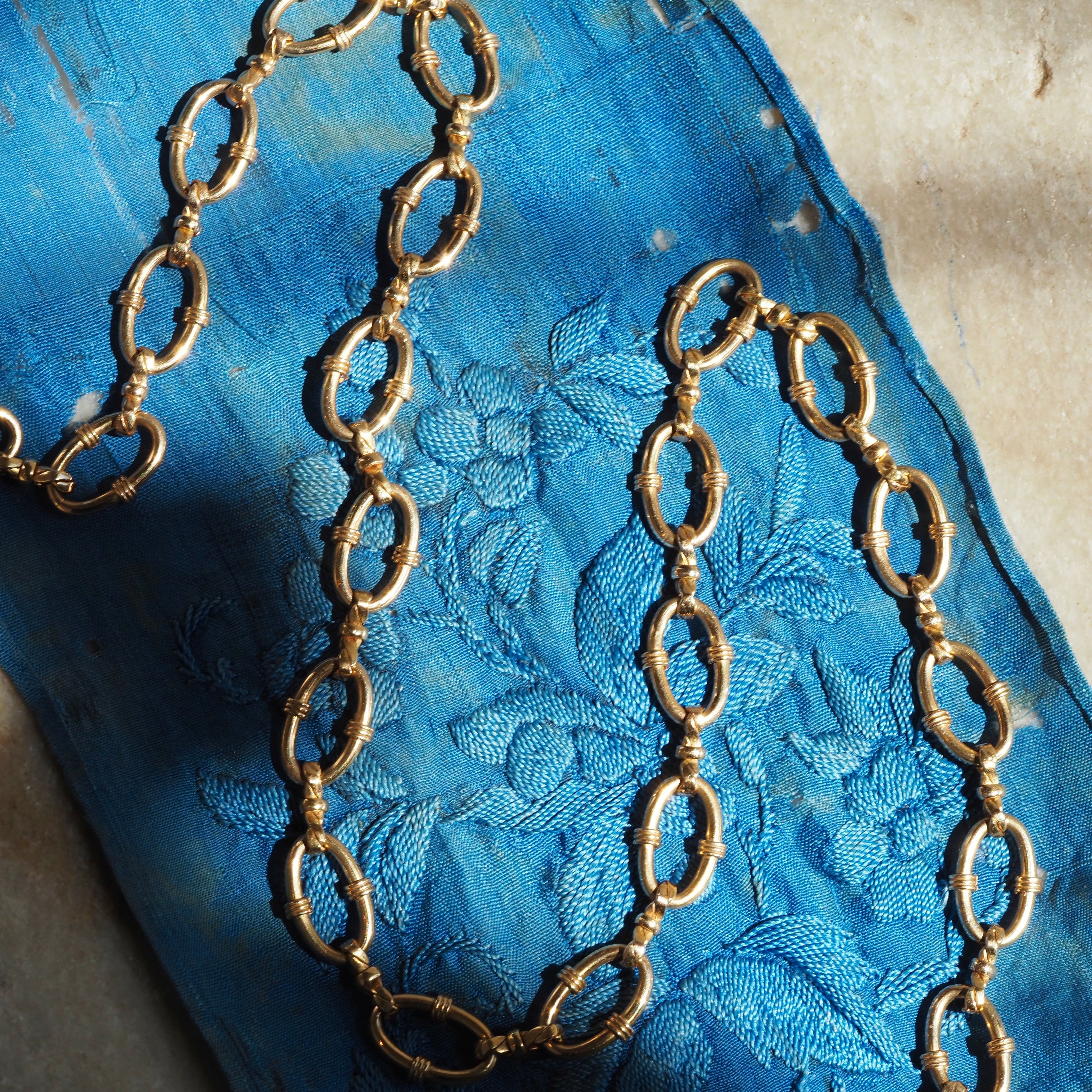 Vintage Portuguese 19k Gold Banded Oval Link Chain Necklace