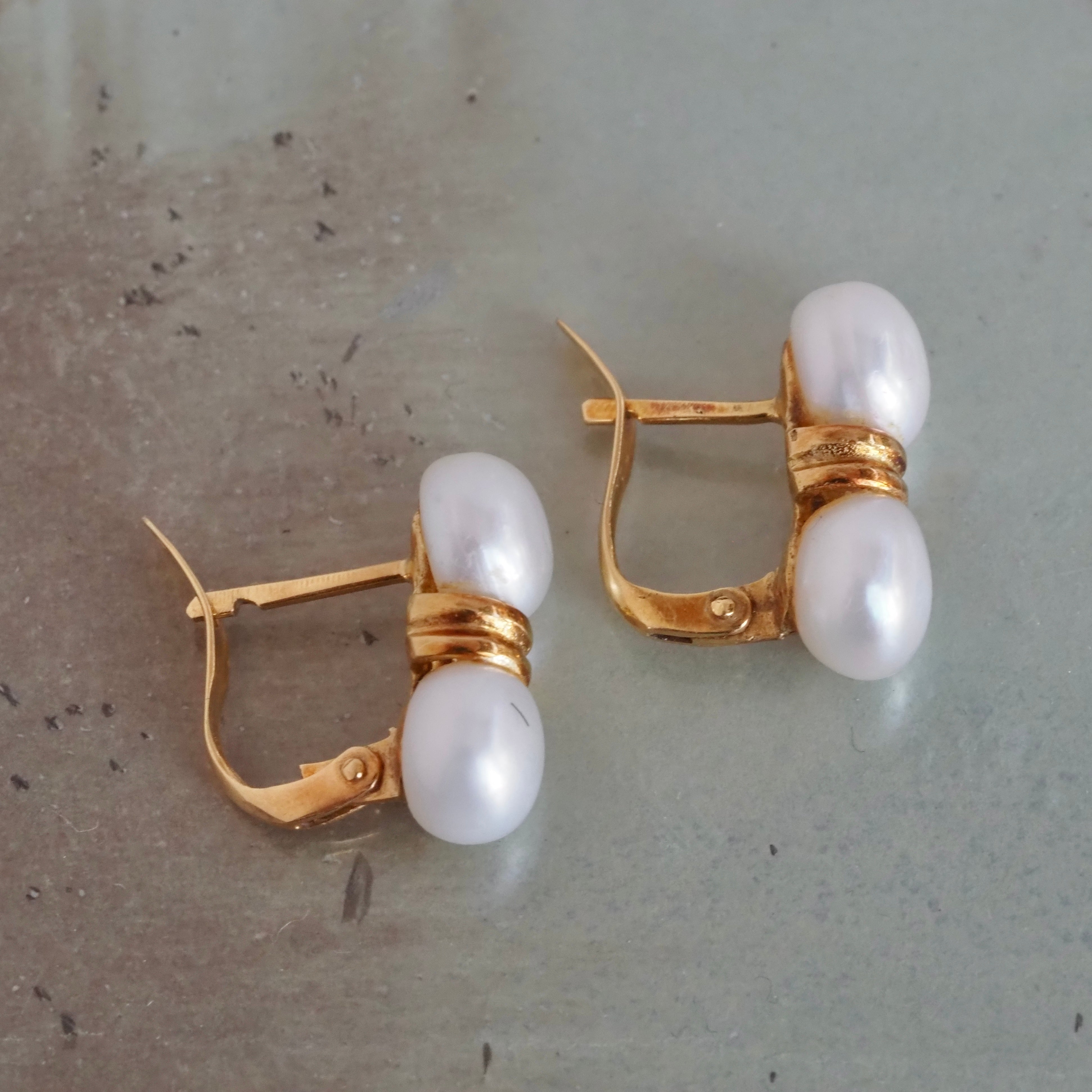 Vintage Spanish Double Pearl 18k Gold Earrings