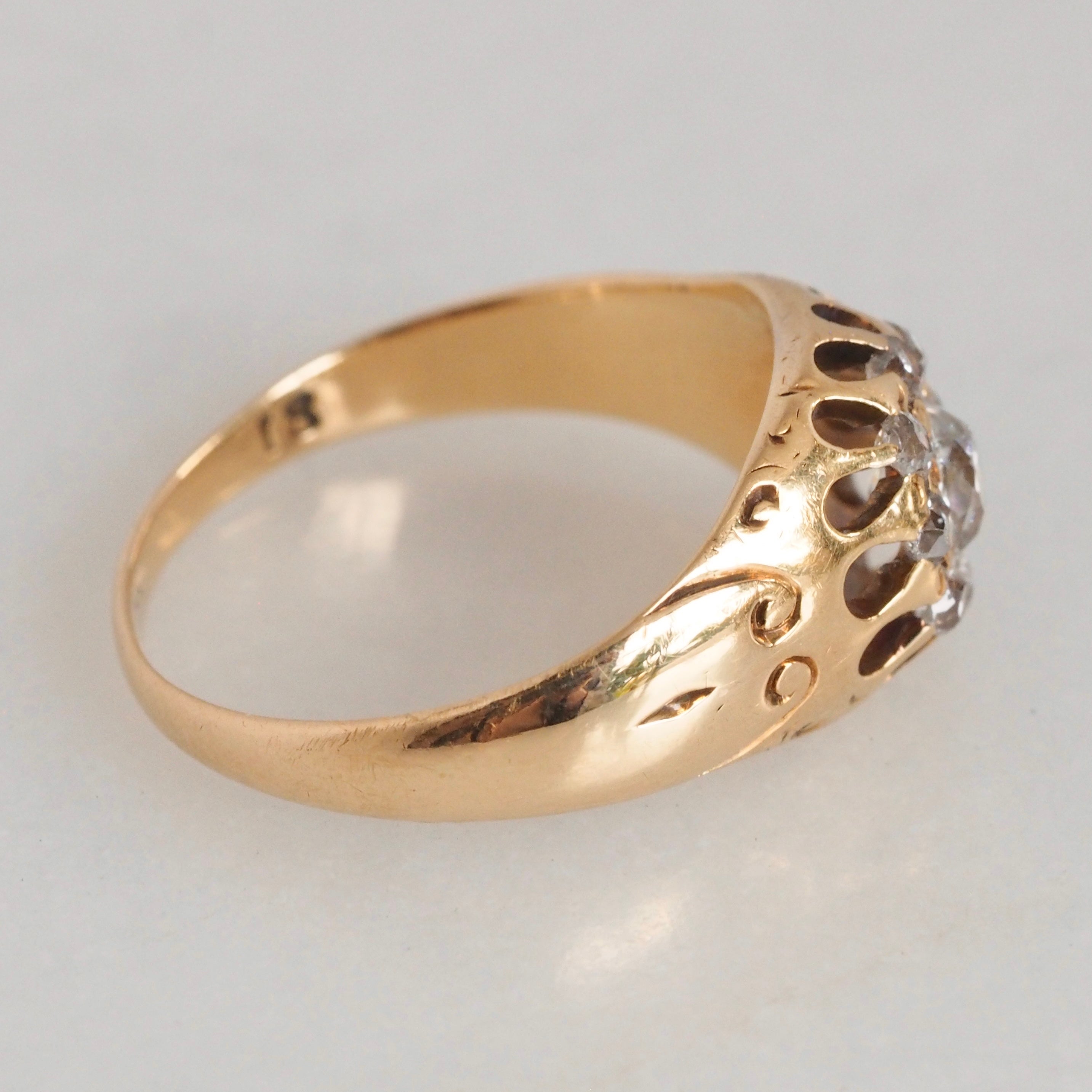 Antique Victorian 18k Gold Old Mine Cut Diamond Cluster Ring