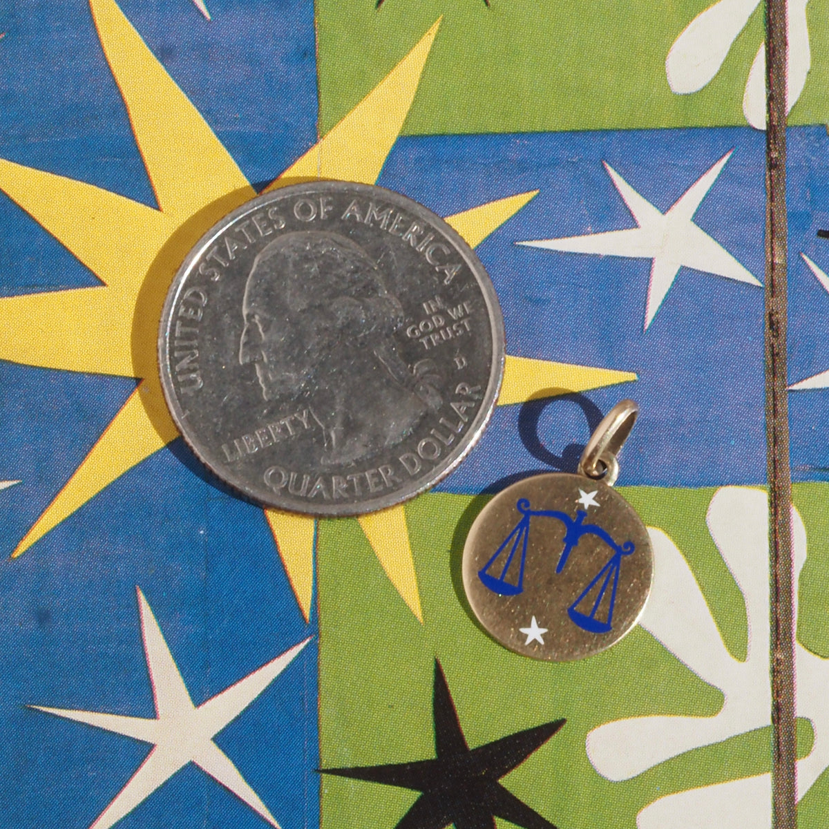 Mid-Century Italian Libra 18k Gold Starry Enamel Zodiac Pendant