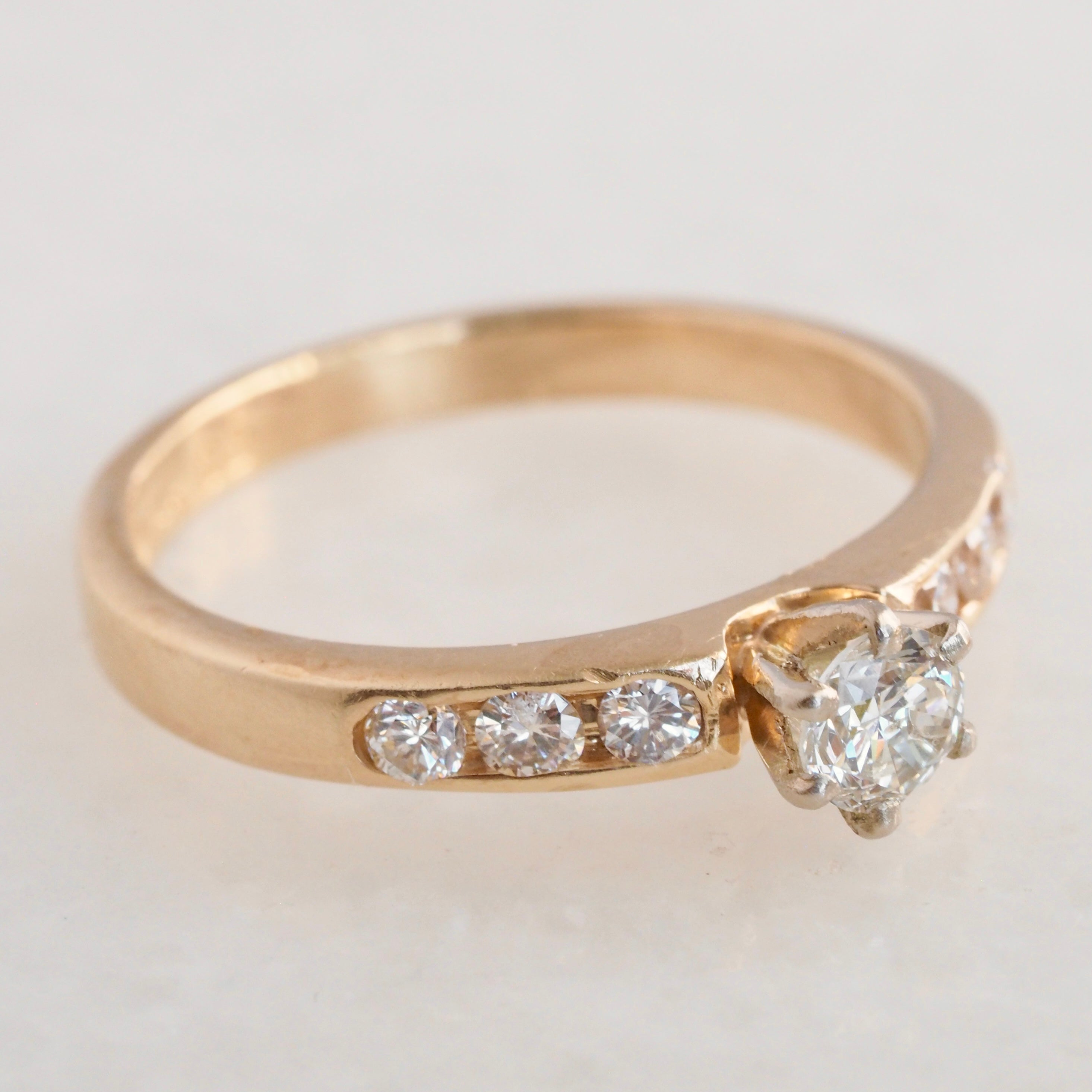Vintage 14k Gold Round Brilliant Cut Diamond Ring Set