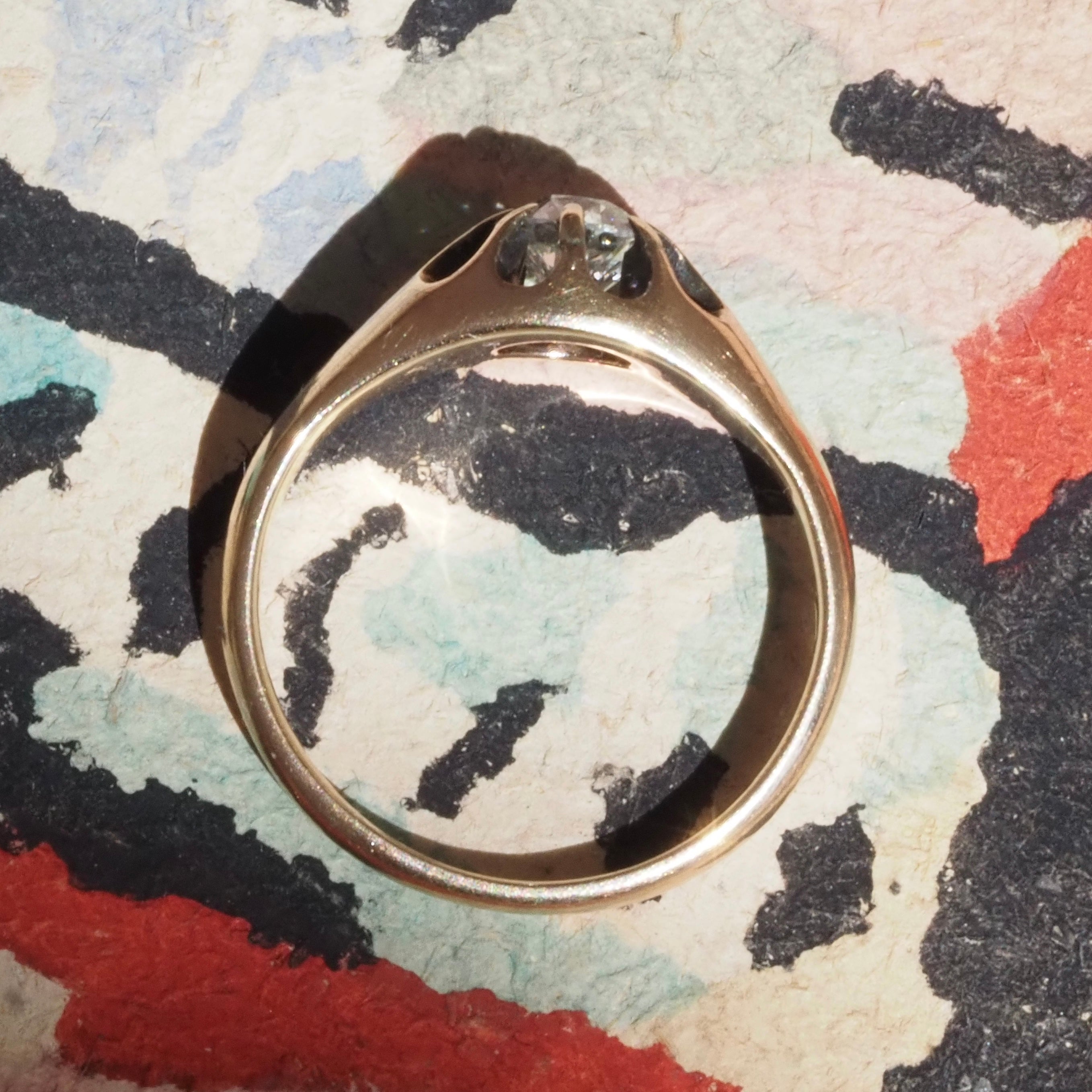 Antique Old European Cut Diamond Belcher Set 14k Gold Engagement Ring