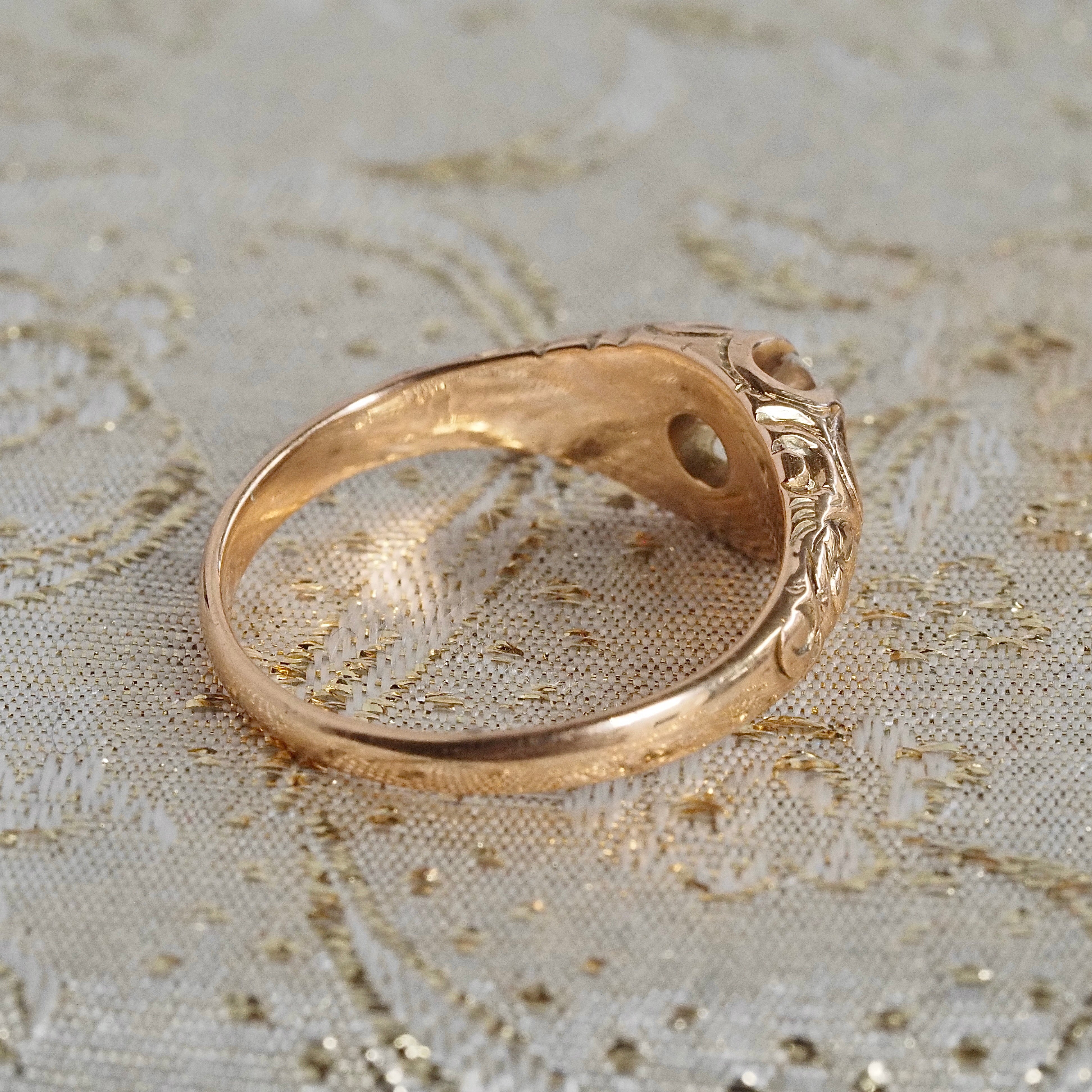 Antique Old European Cut Diamond 14k Gold Engraved Belcher Set Engagement Ring