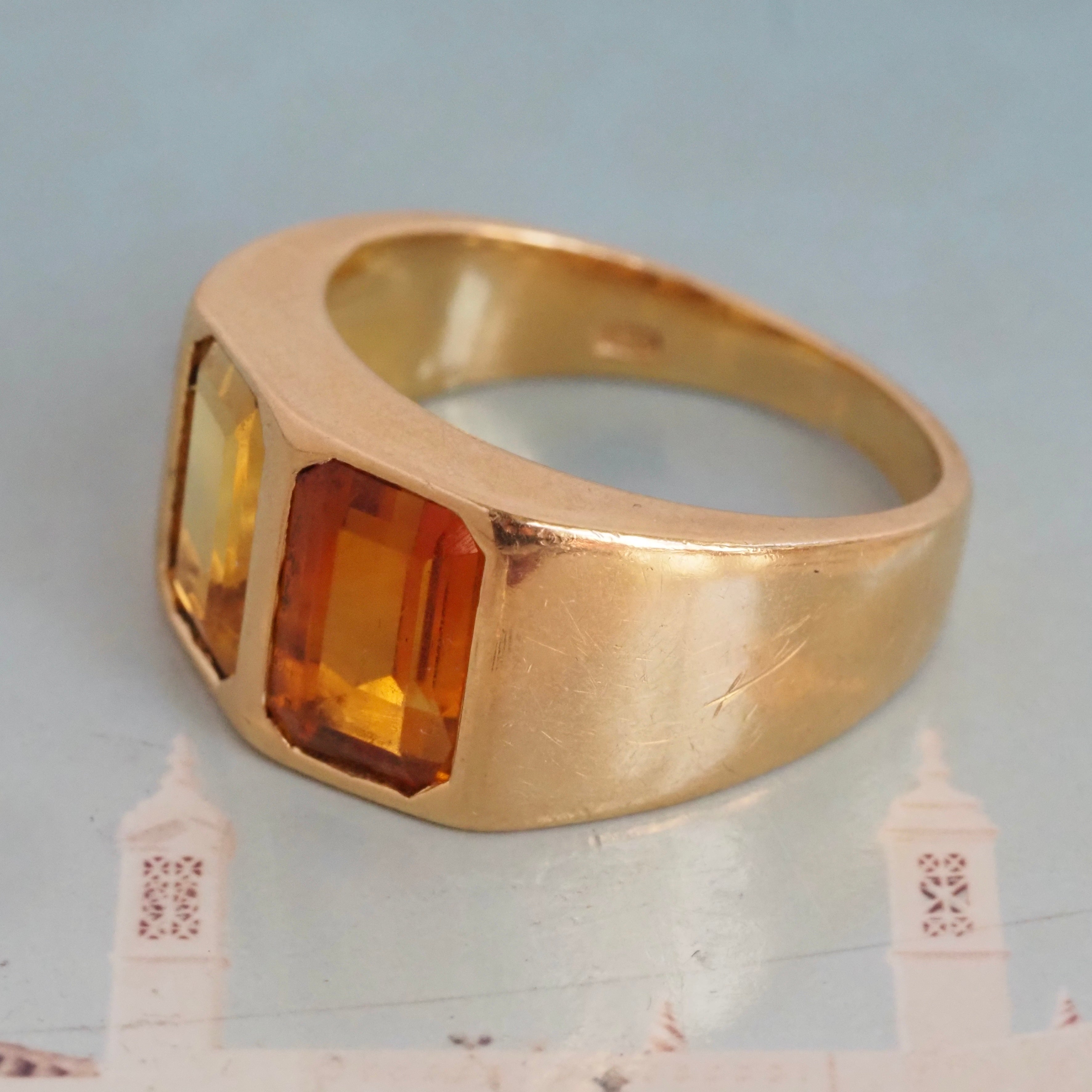 Vintage Italian Citrine and Beryl 18k Gold Ring