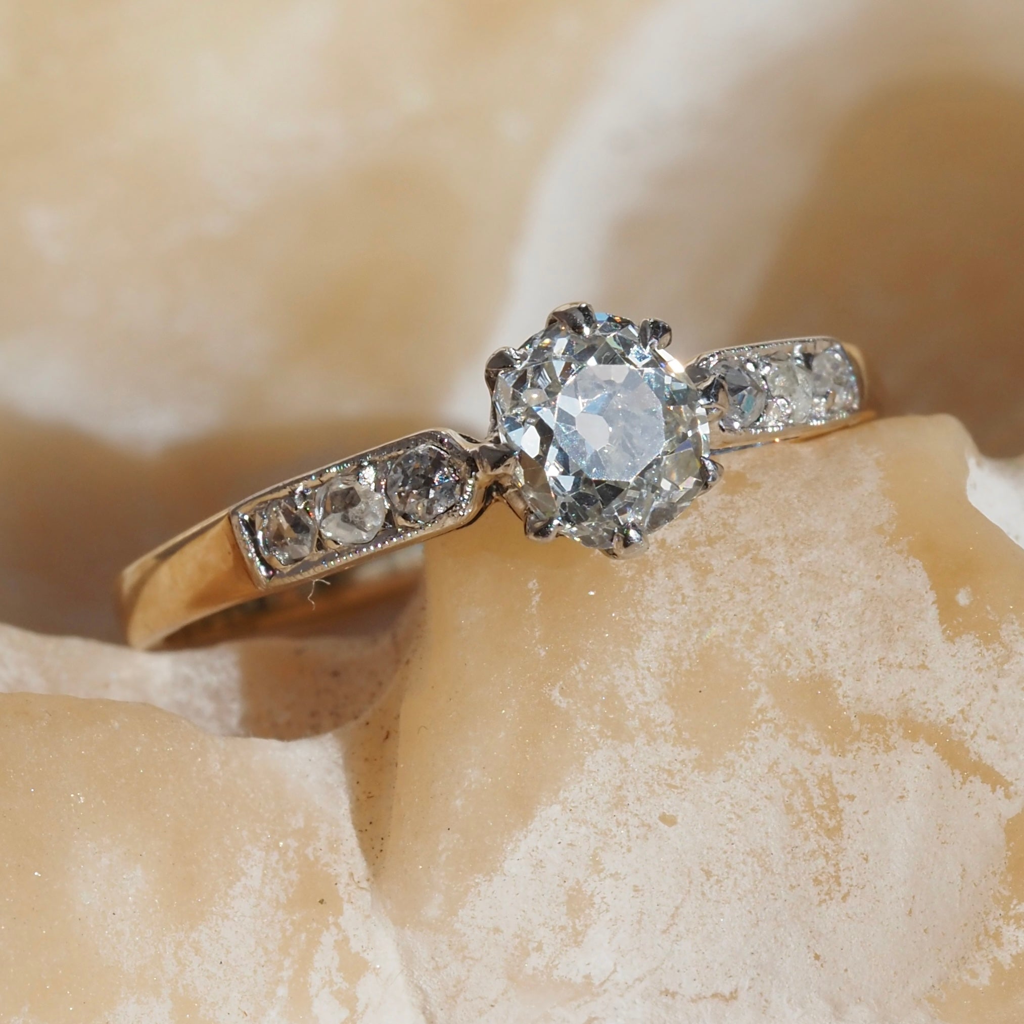 Antique English Edwardian c. 1900 Old Mine Cut Diamond 14k Gold Engagement Ring