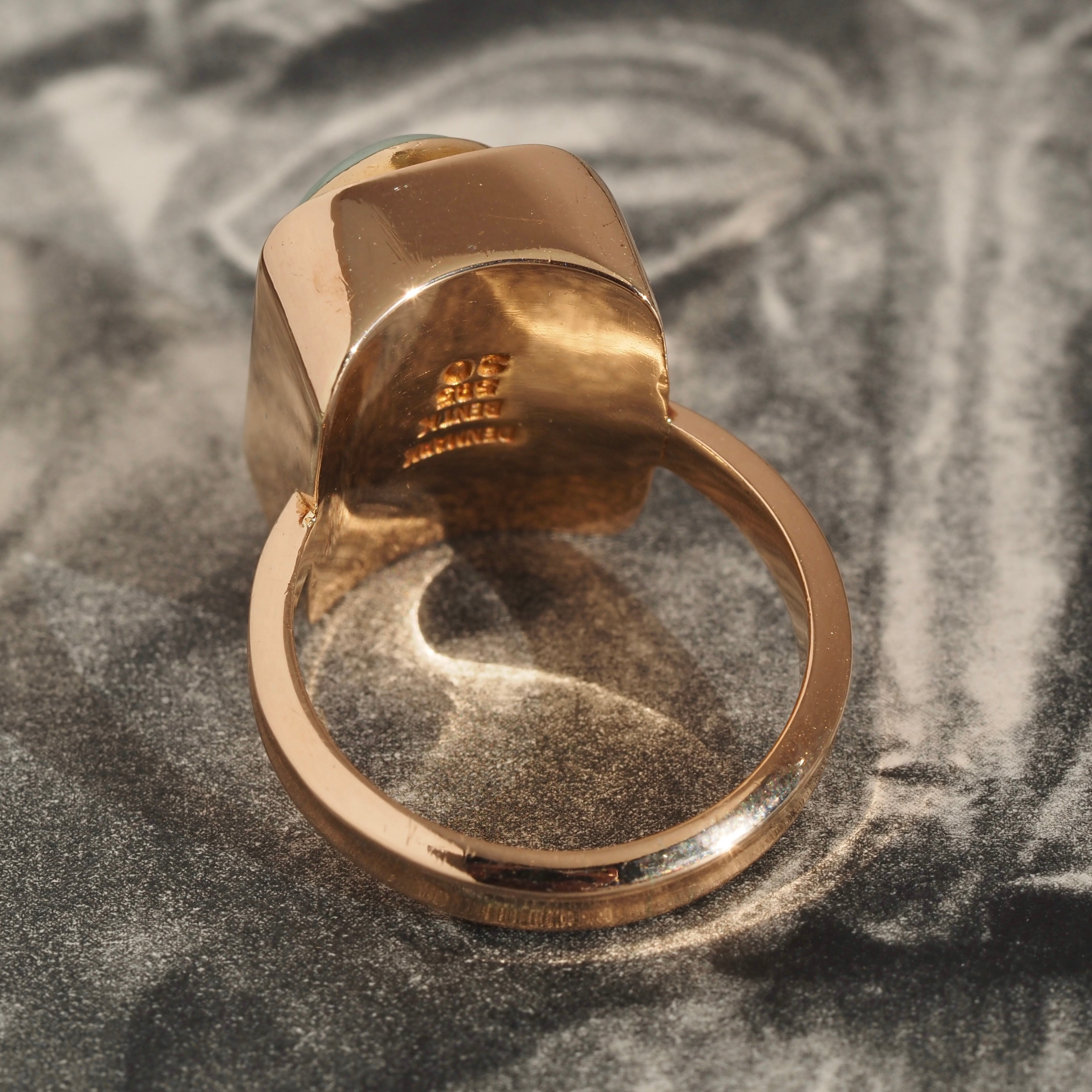 Modernist Danish 14k Gold Jade Ring