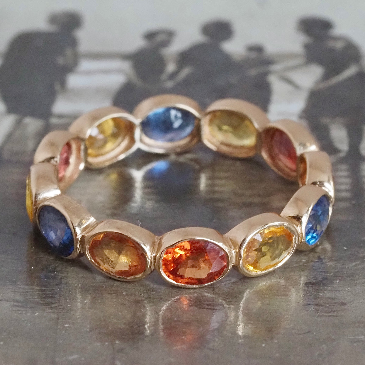 Multicolored Sapphire Eternity 14k Gold Ring