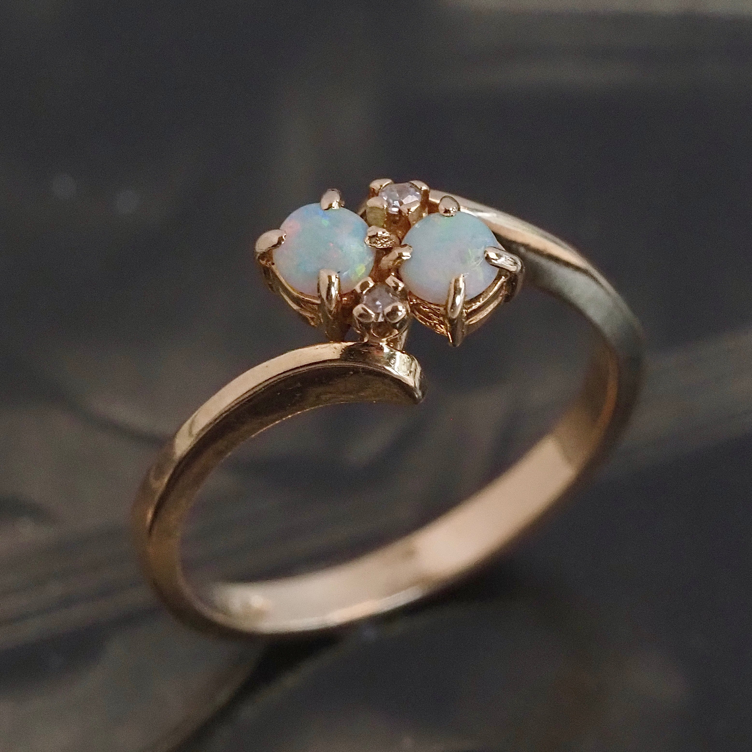 Vintage Opal Diamond Moi et Toi 10k Gold Ring