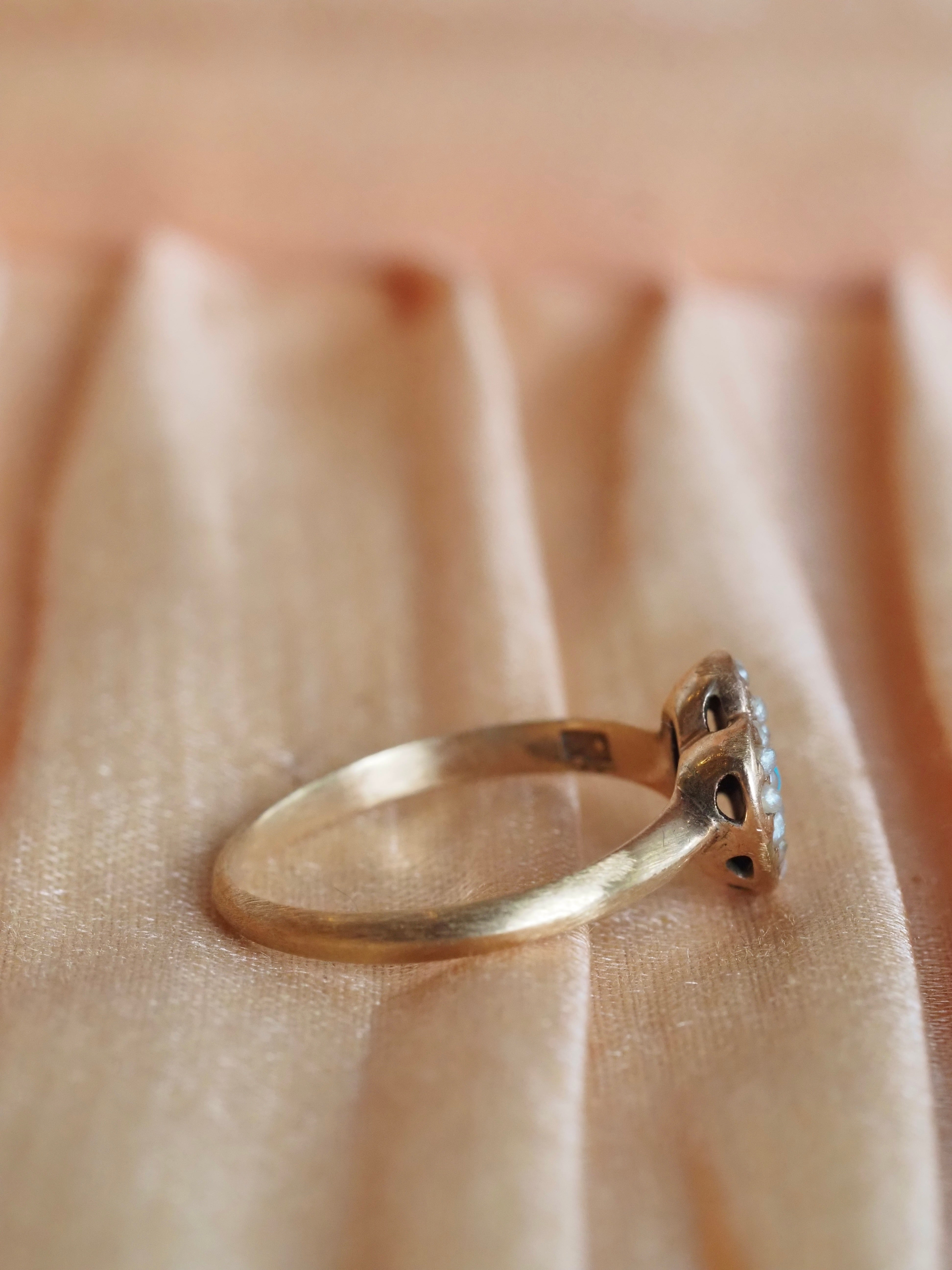 Vintage 10k Gold Turquoise & Seed Pearl Heart Ring