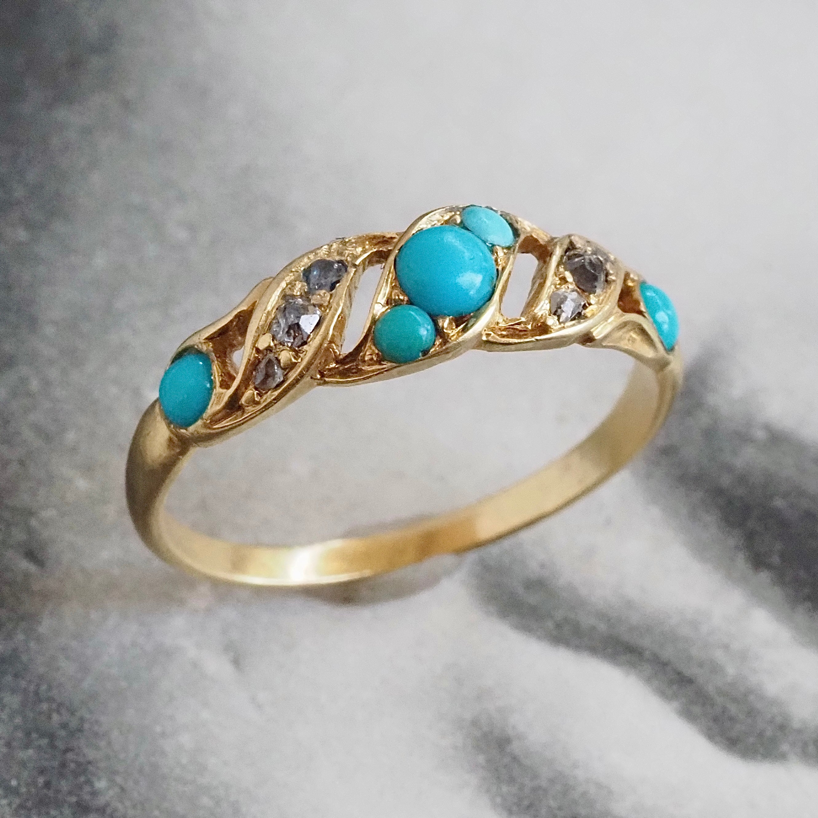 Antique Victorian Turquoise and Rose Cut Diamonds 18k Gold Ring