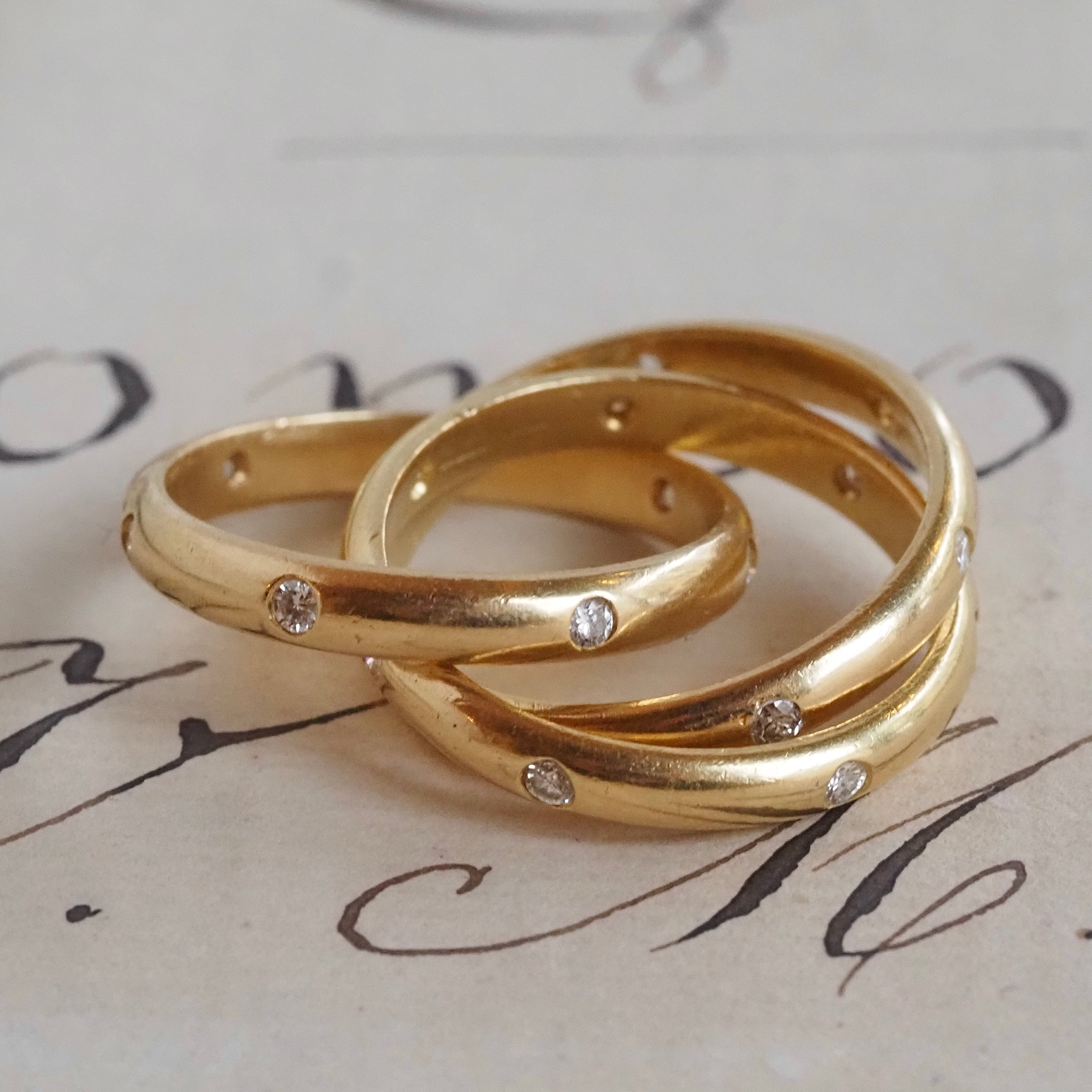 18k Gold Diamond Triple Rolling Ring