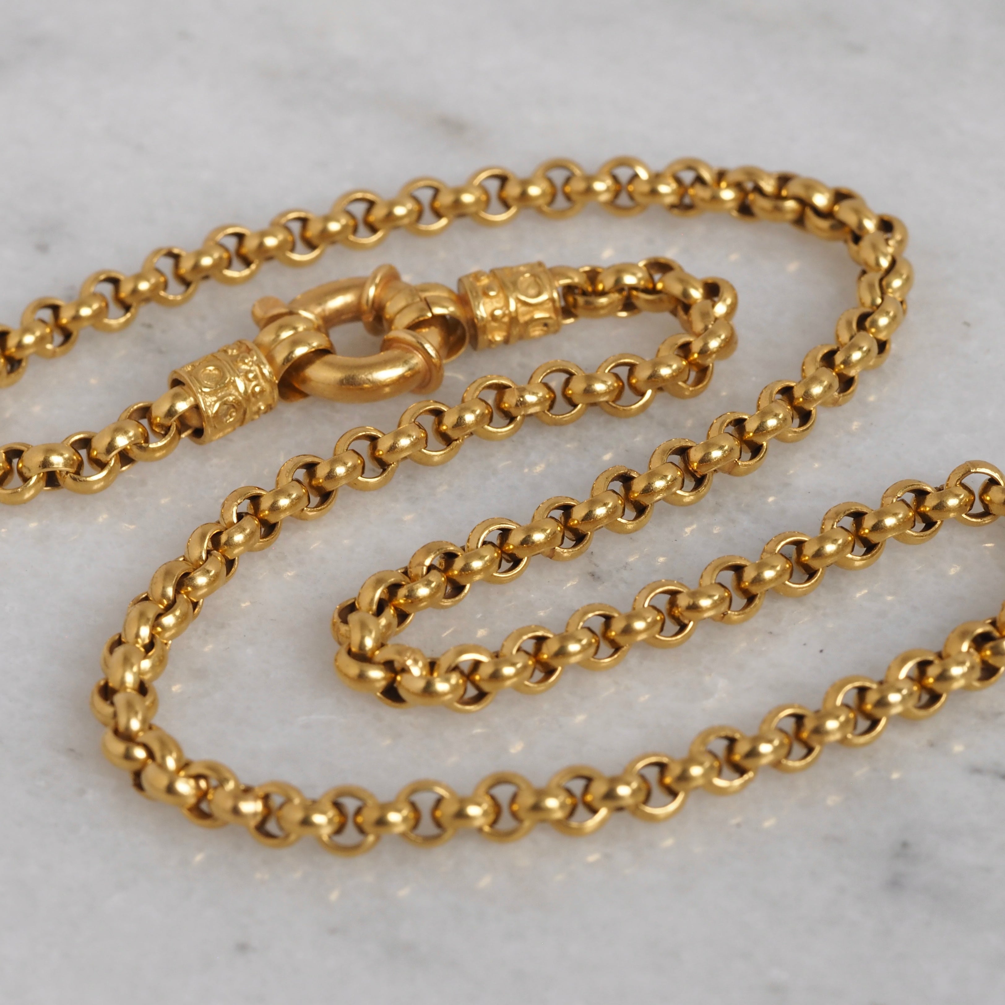Vintage Portuguese 19k Gold Rolo Link Chain Bolt Clasp Necklace
