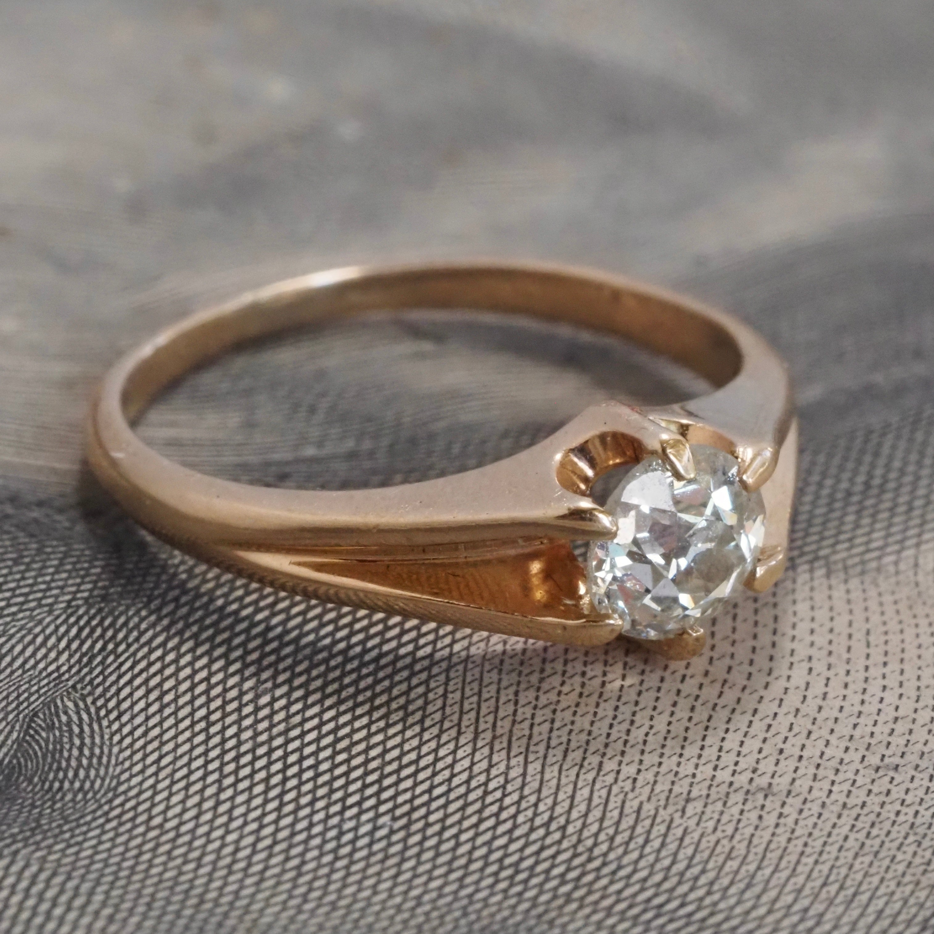 Antique Belcher Set Old Mine Cut Diamond 14k Gold Solitaire Engagement Ring
