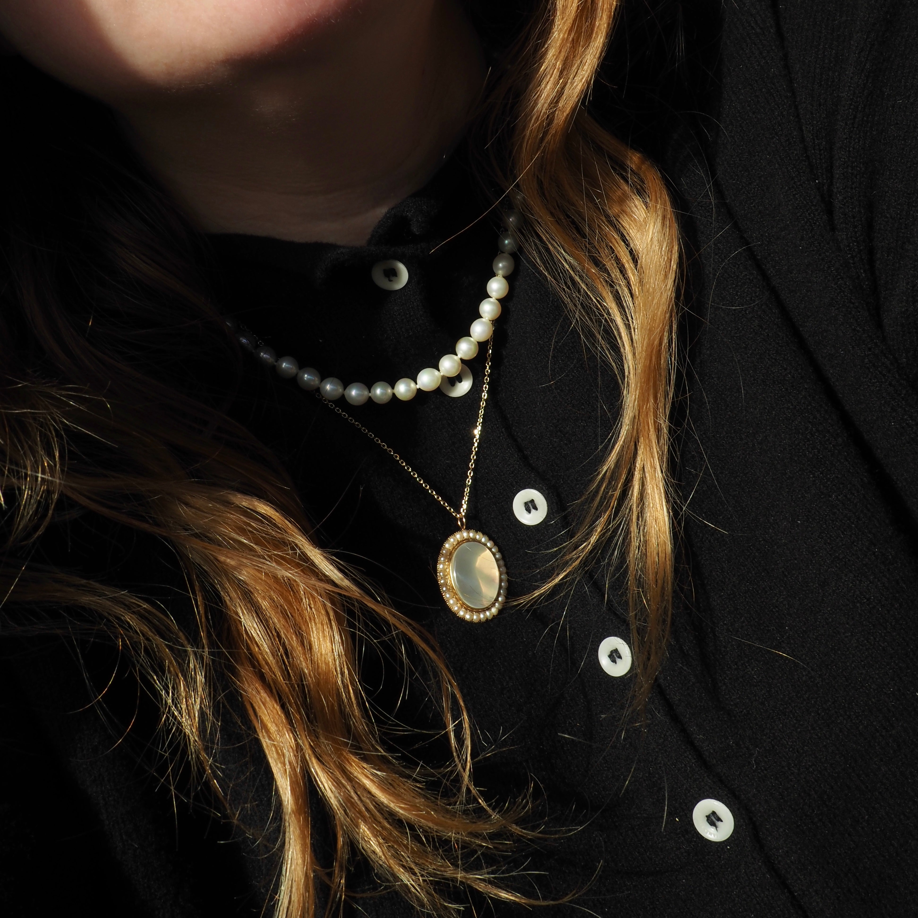 Antique Early Victorian ~1840s Moonstone & Pearl 14k Gold Pendant