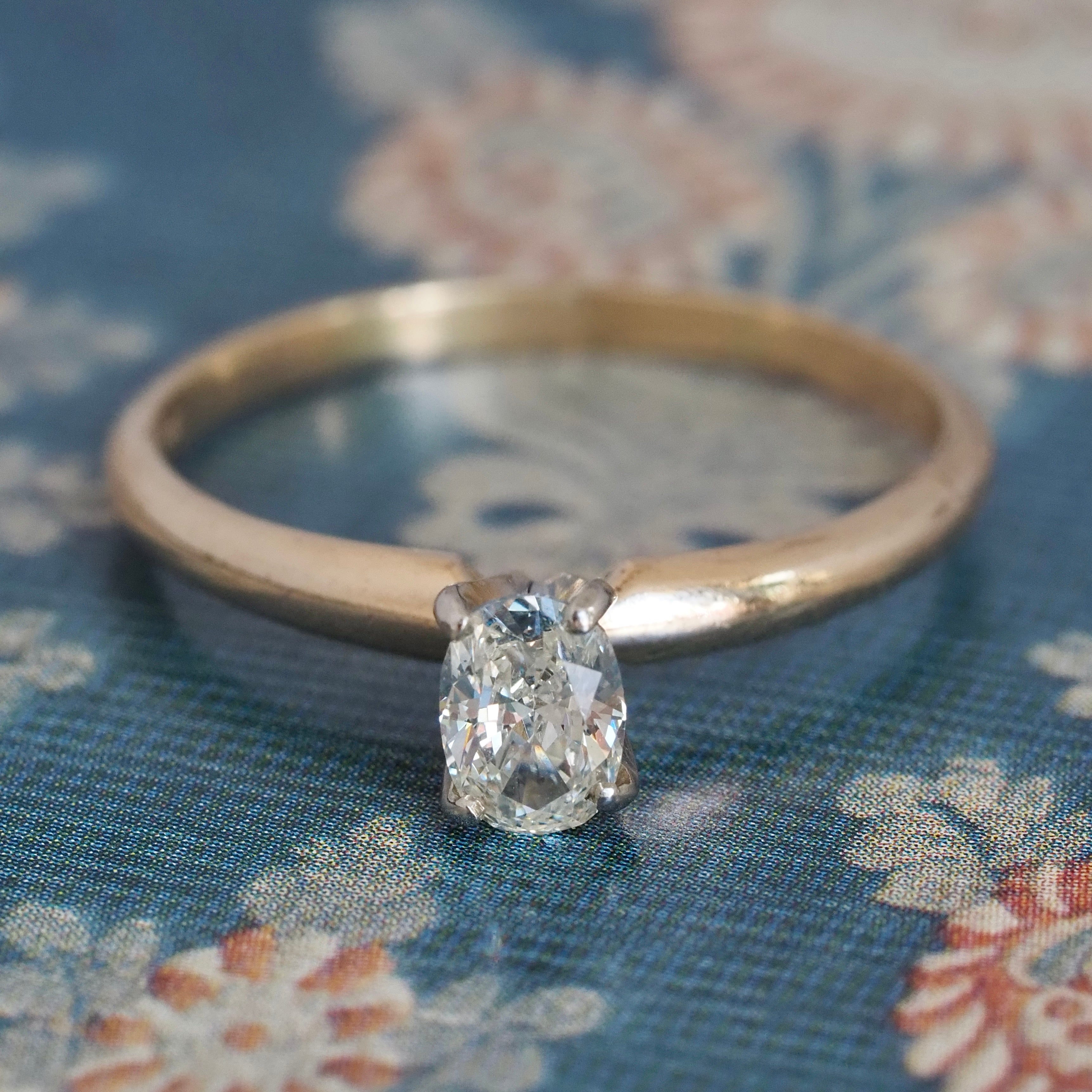 Vintage 14k Gold Oval Brilliant Cut Diamond Solitaire Ring