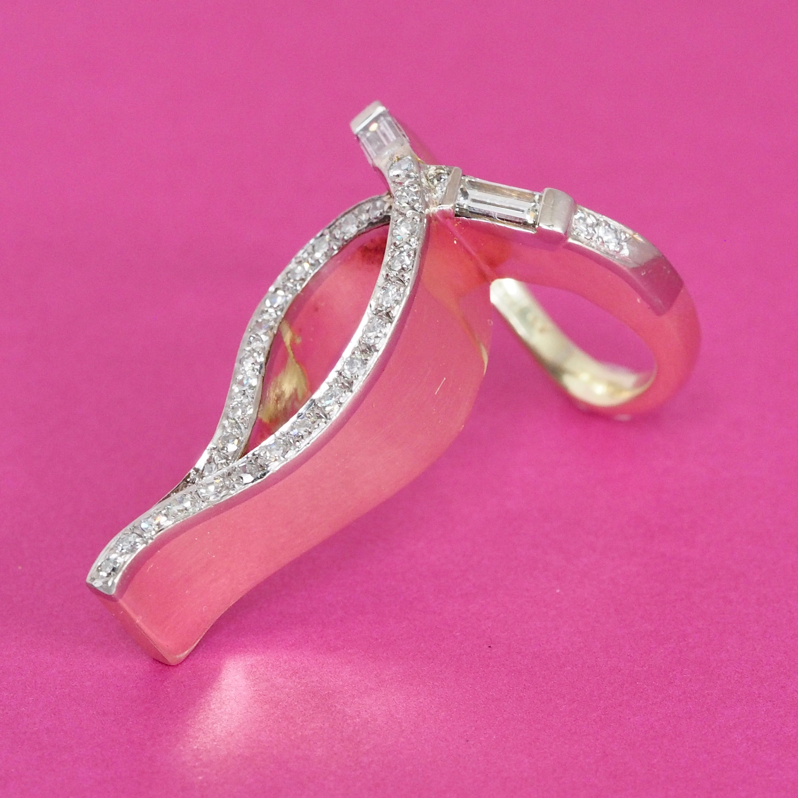 Vintage 14k Gold and Platinum Diamond Bow Ring