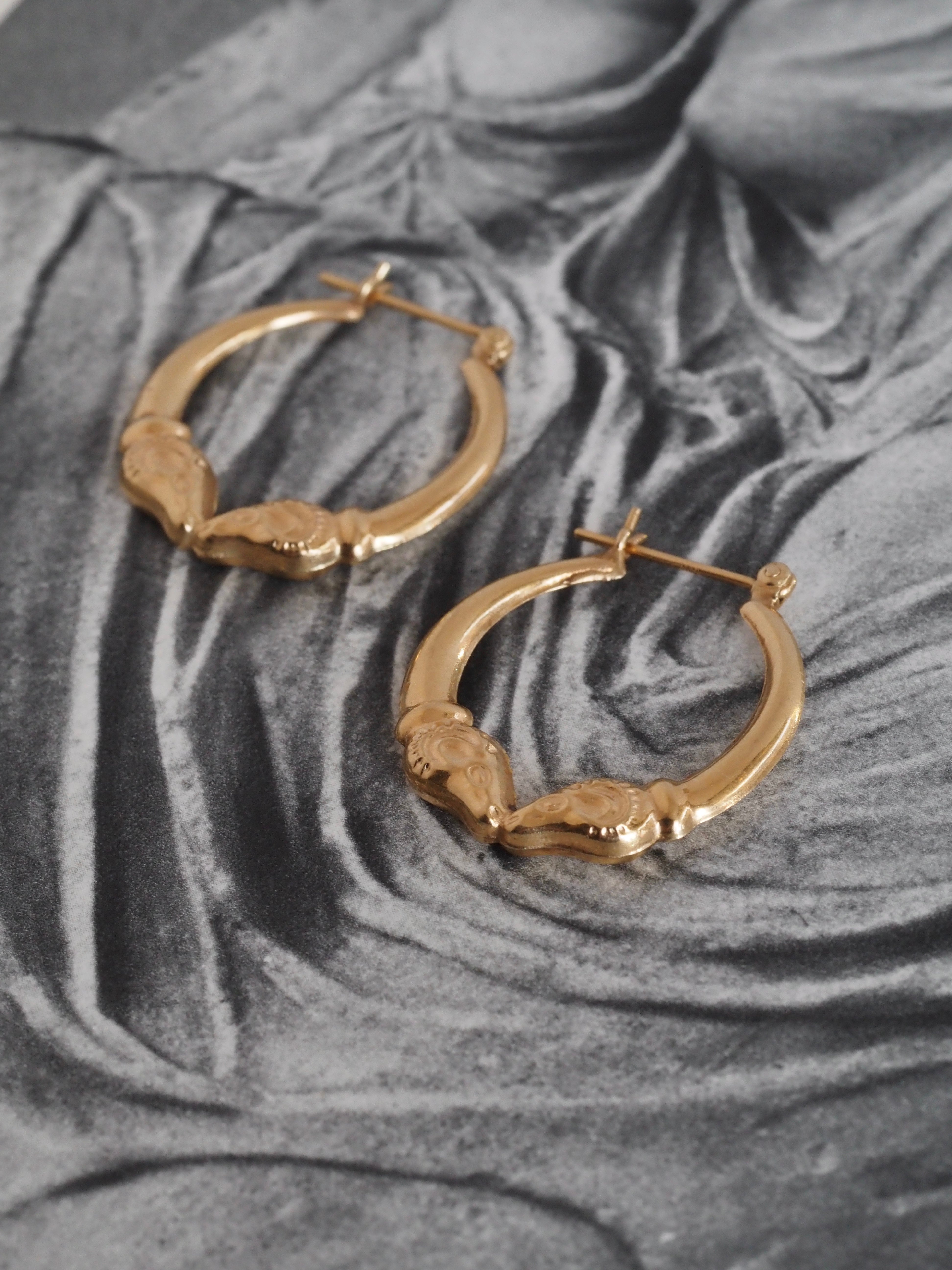 Vintage 14k Gold Ram Hoops