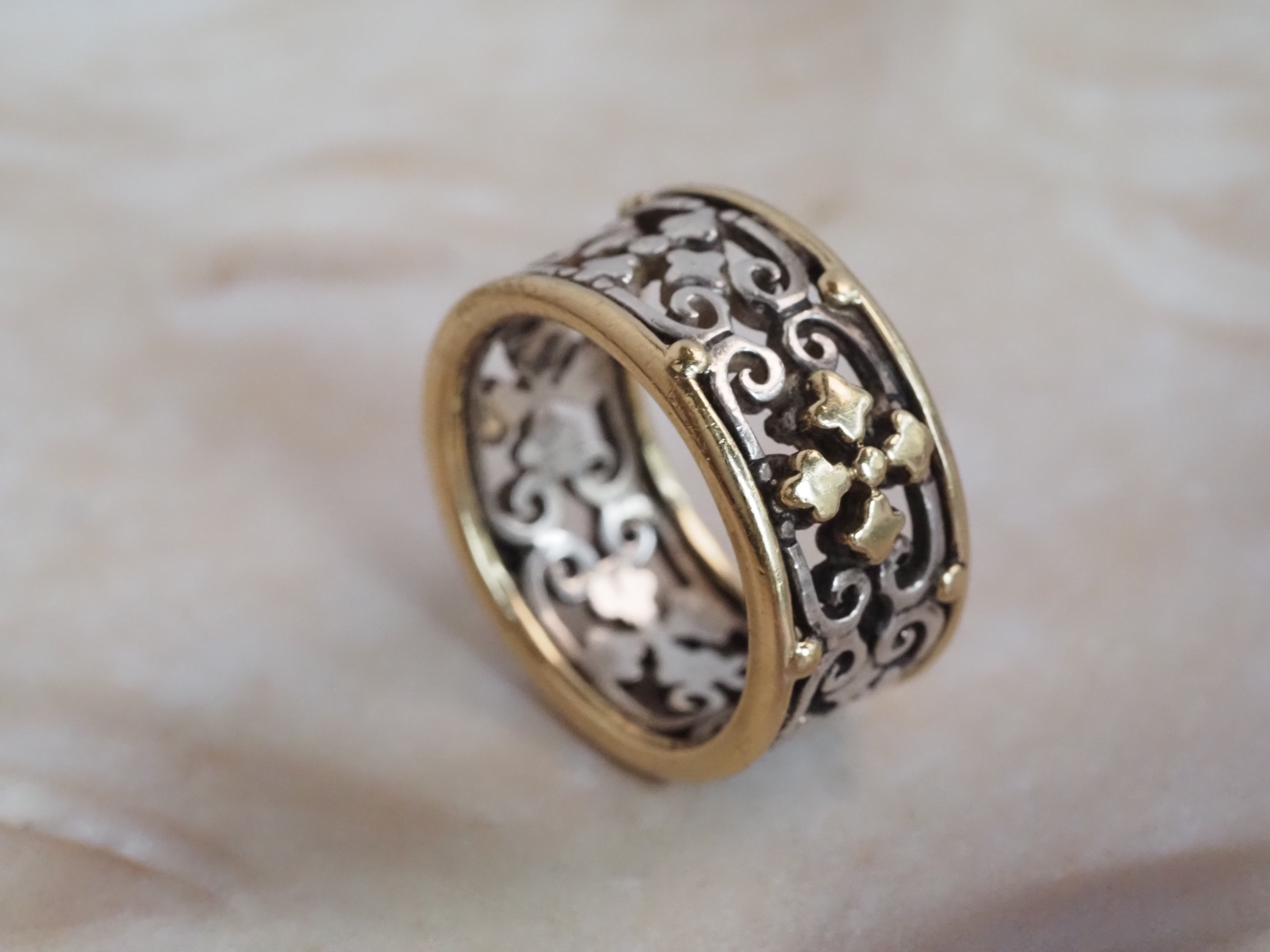 Vintage Sterling Silver 18k Gold Iron Gate Cigar Band