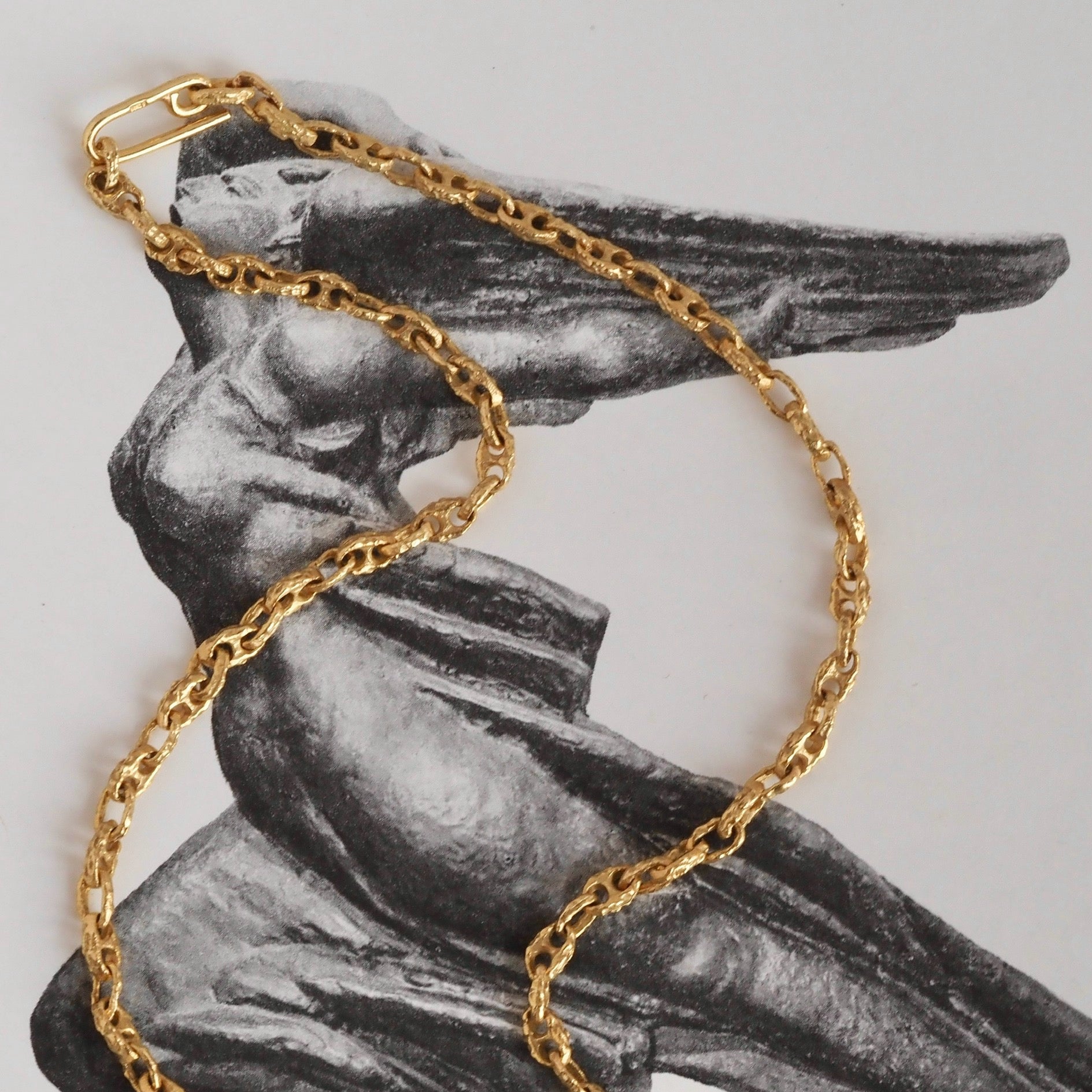 Vintage Italian Brutalist Mariner 18k Green Gold Chain Necklace