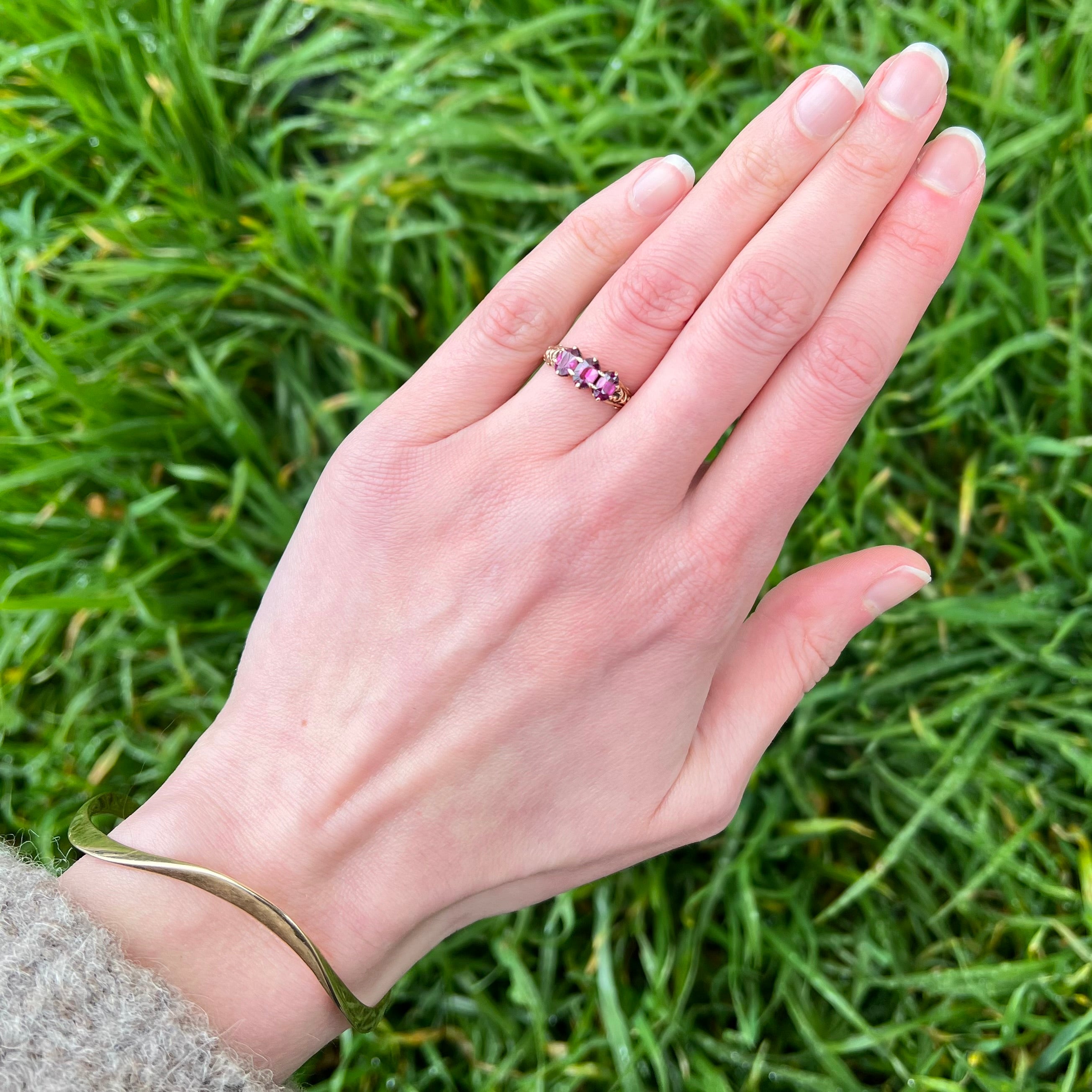 Antique Victorian Rubellite Tourmaline Trilogy 10k Gold Ring