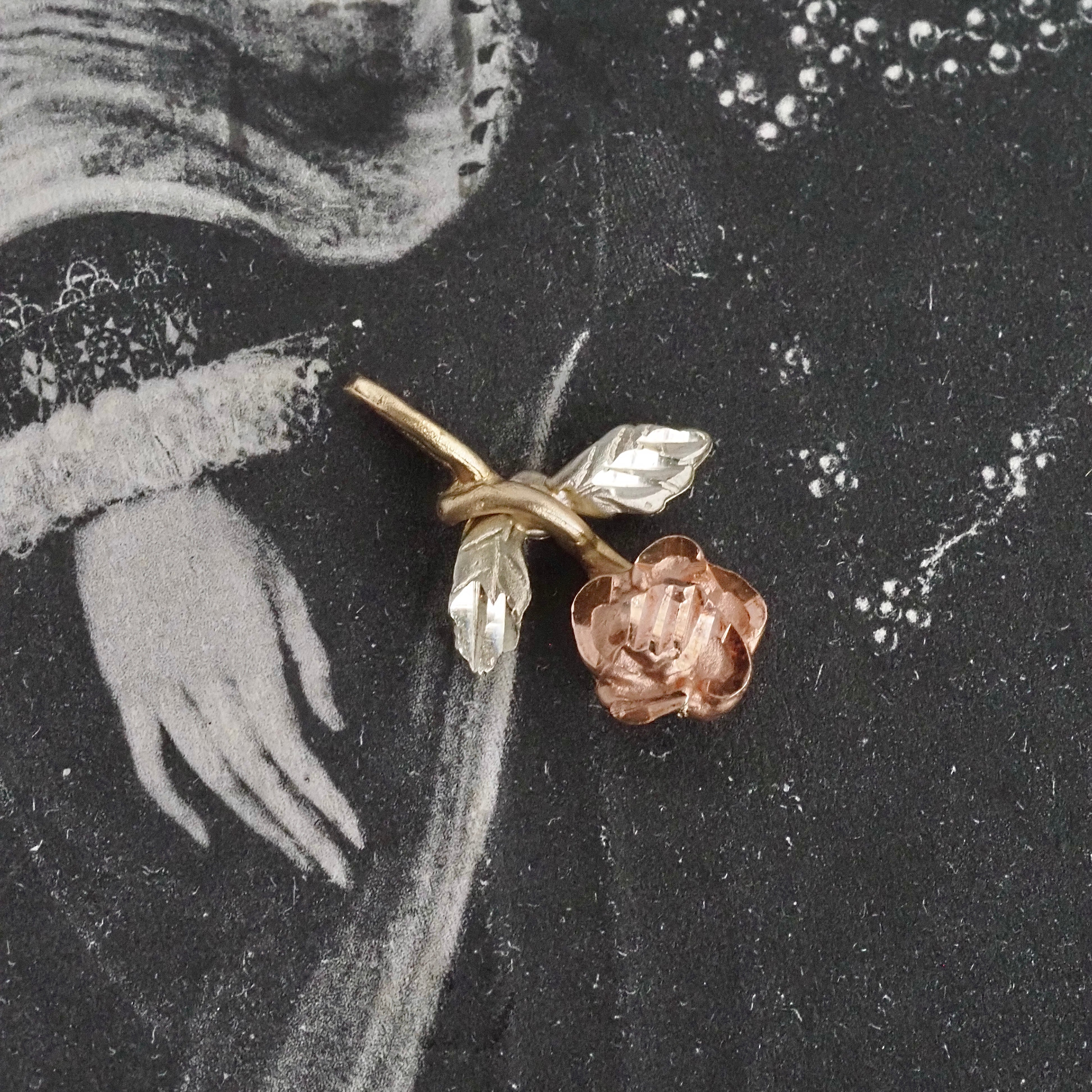 Vintage 14k Rose Gold & Green Gold Rose Charm