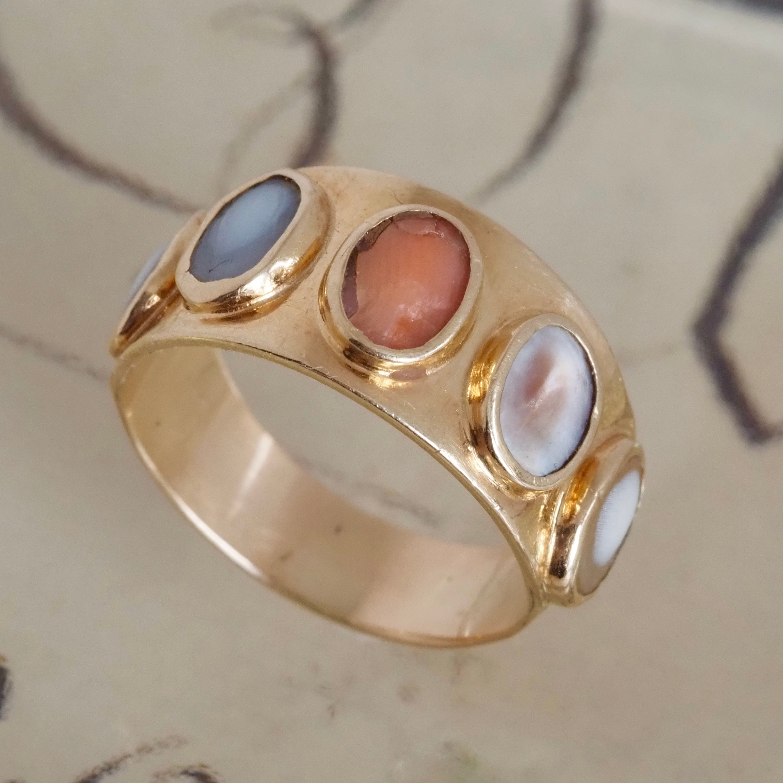 Antique Victorian Cameo 14k Gold Wide Band