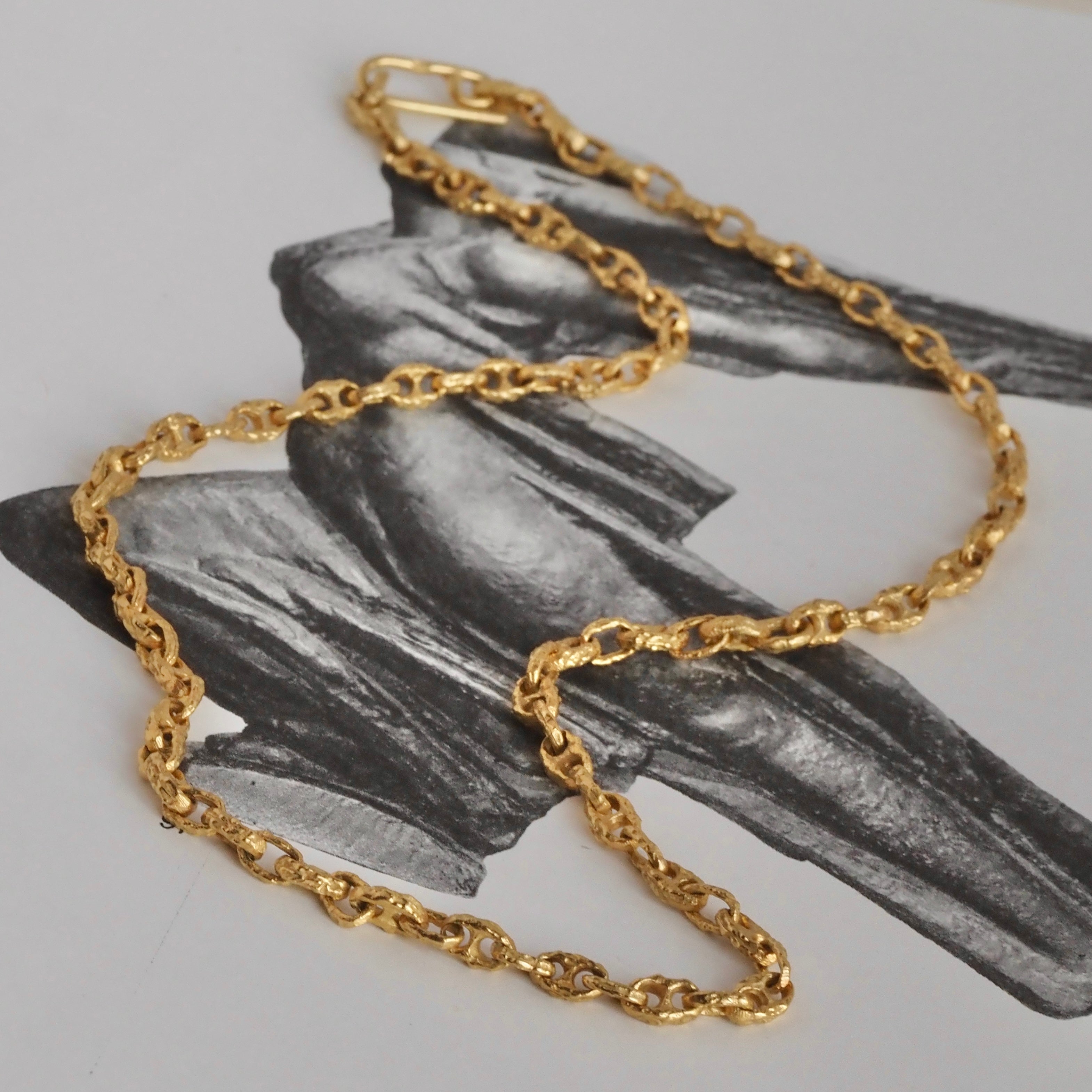 Vintage Italian Brutalist Mariner 18k Green Gold Chain Necklace