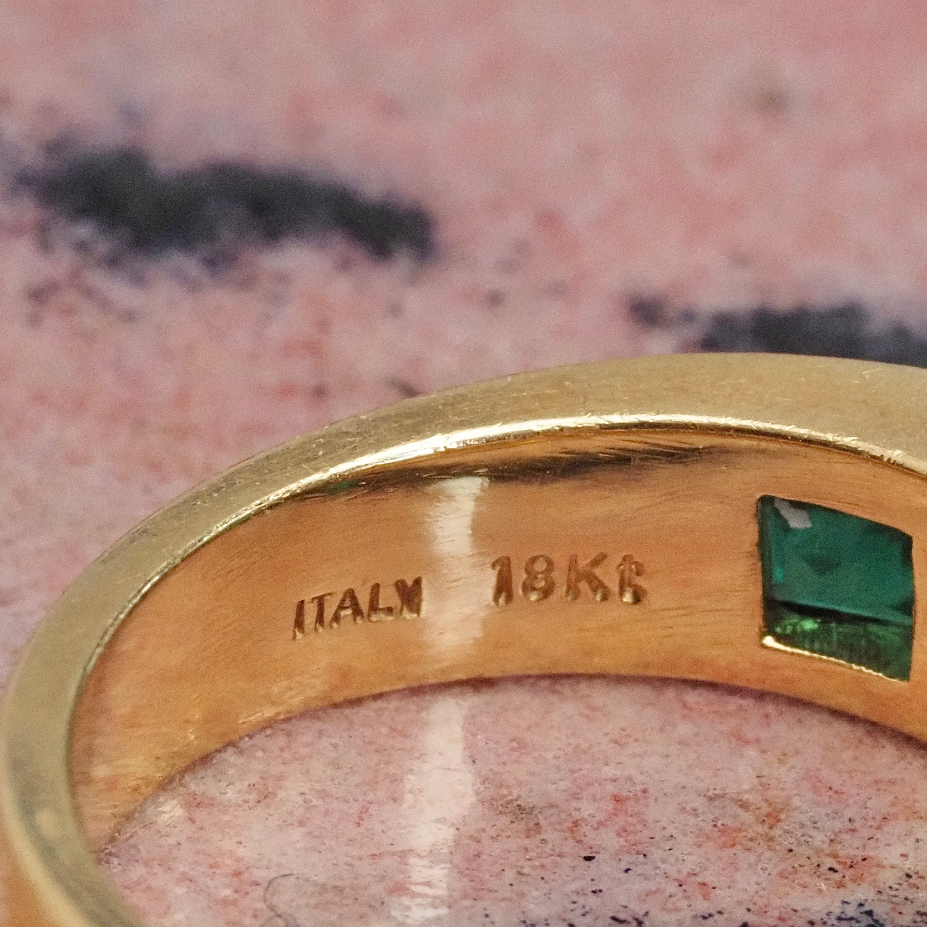 Vintage Italian 18k Gold Emerald Channel Set Band