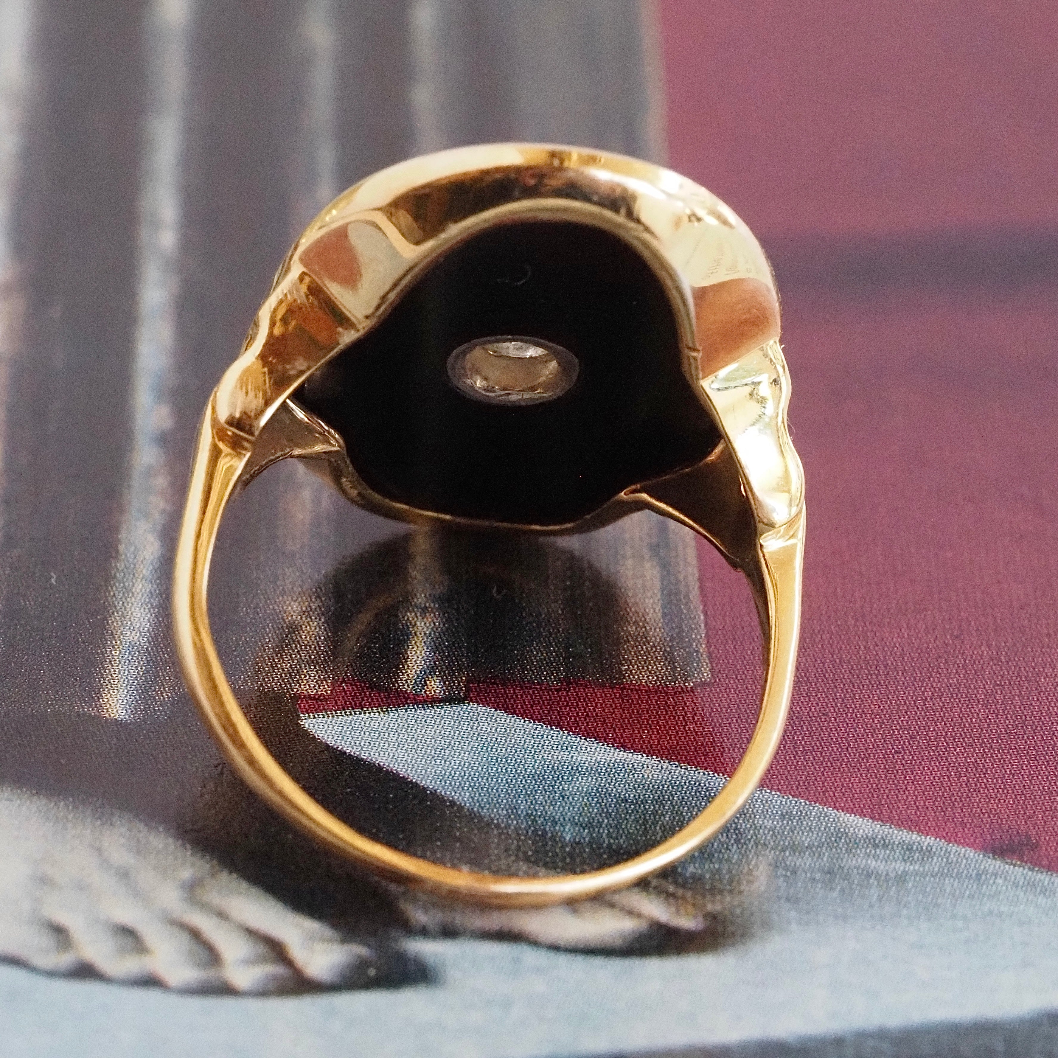 Antique Art Deco Old European Cut Diamond Onyx 14k Gold Ring