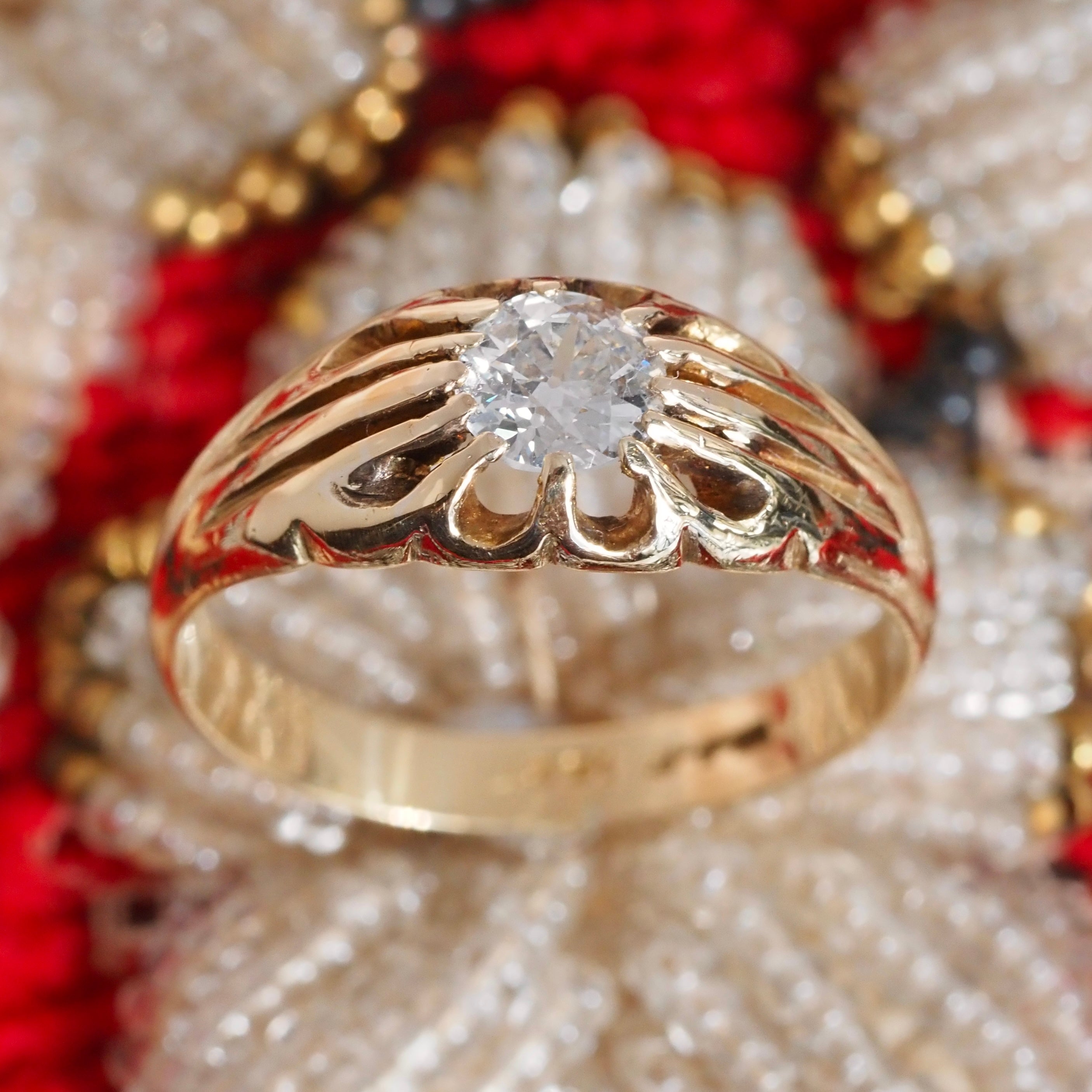 ON HOLD Antique English Old European Cut Diamond 18k Gold Belcher Set Engagement Ring