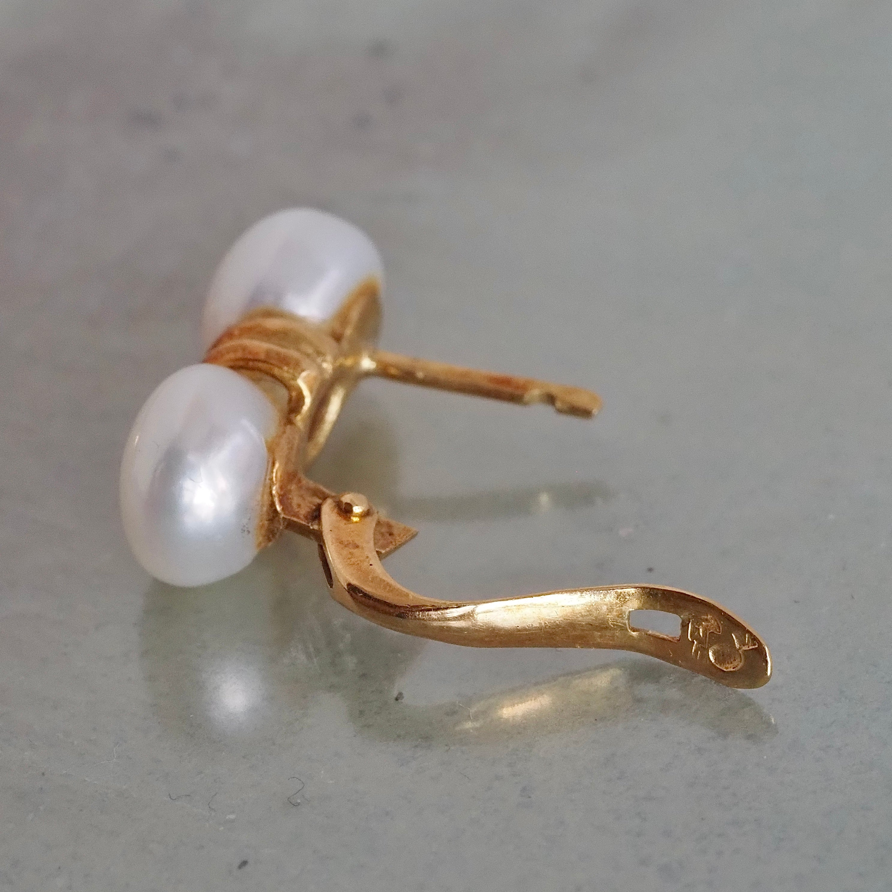 Vintage Spanish Double Pearl 18k Gold Earrings