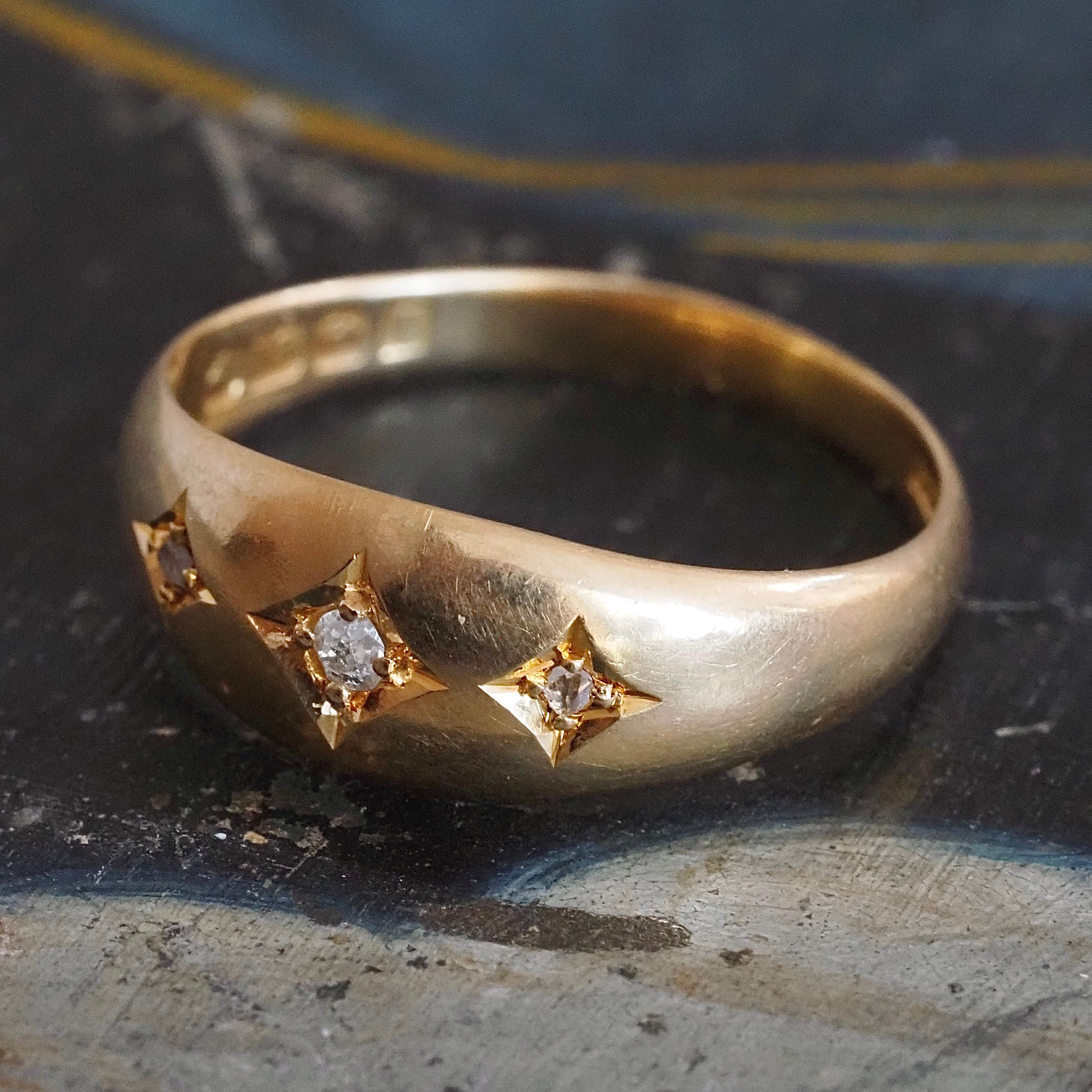Antique c. 1915 English 18k Gold Diamond Starburst Trilogy Ring