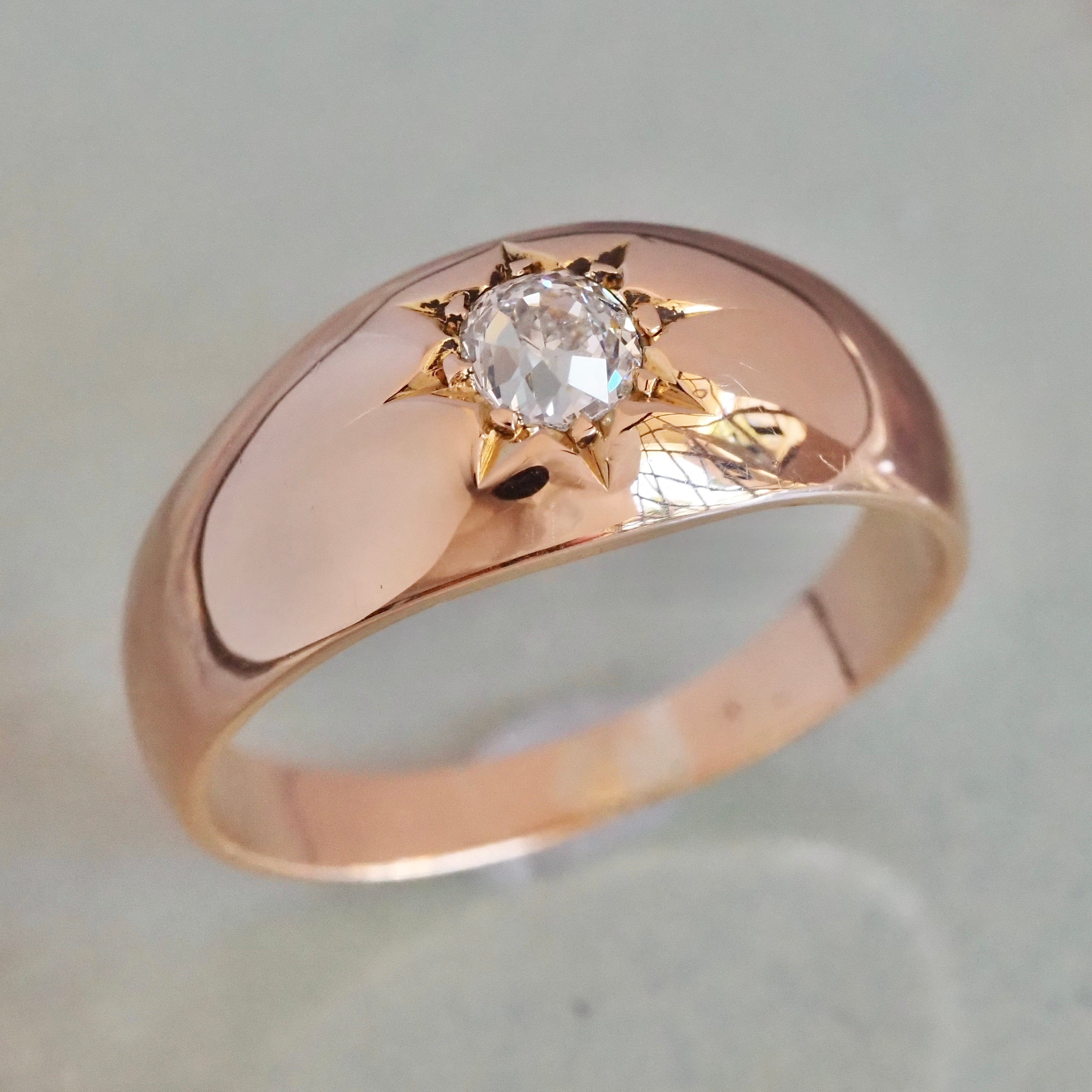 Antique Victorian 18k Gold Flush Set Old Mine Cut Diamond Ring