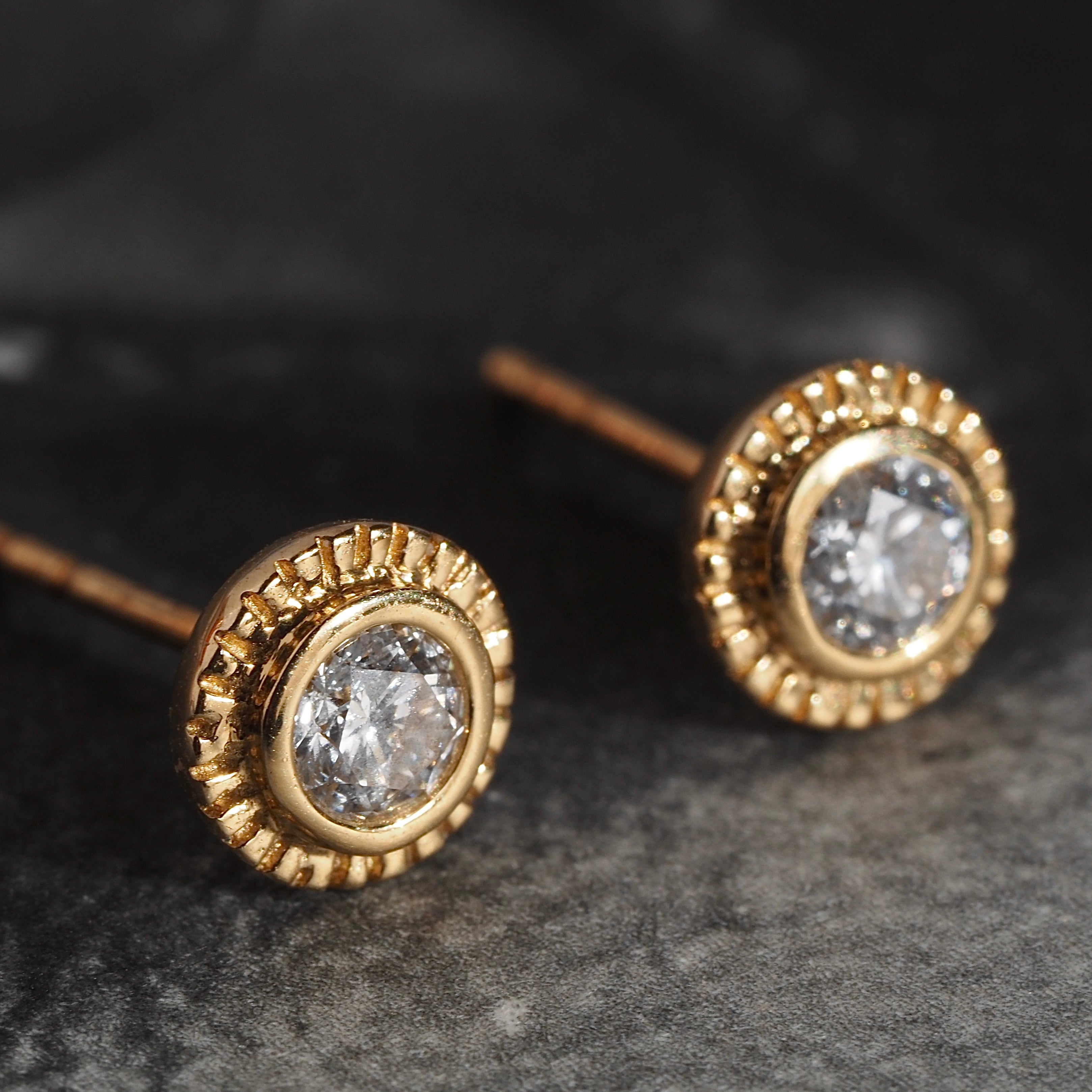 Vintage Radiant Bezel Set 14k Gold Studs