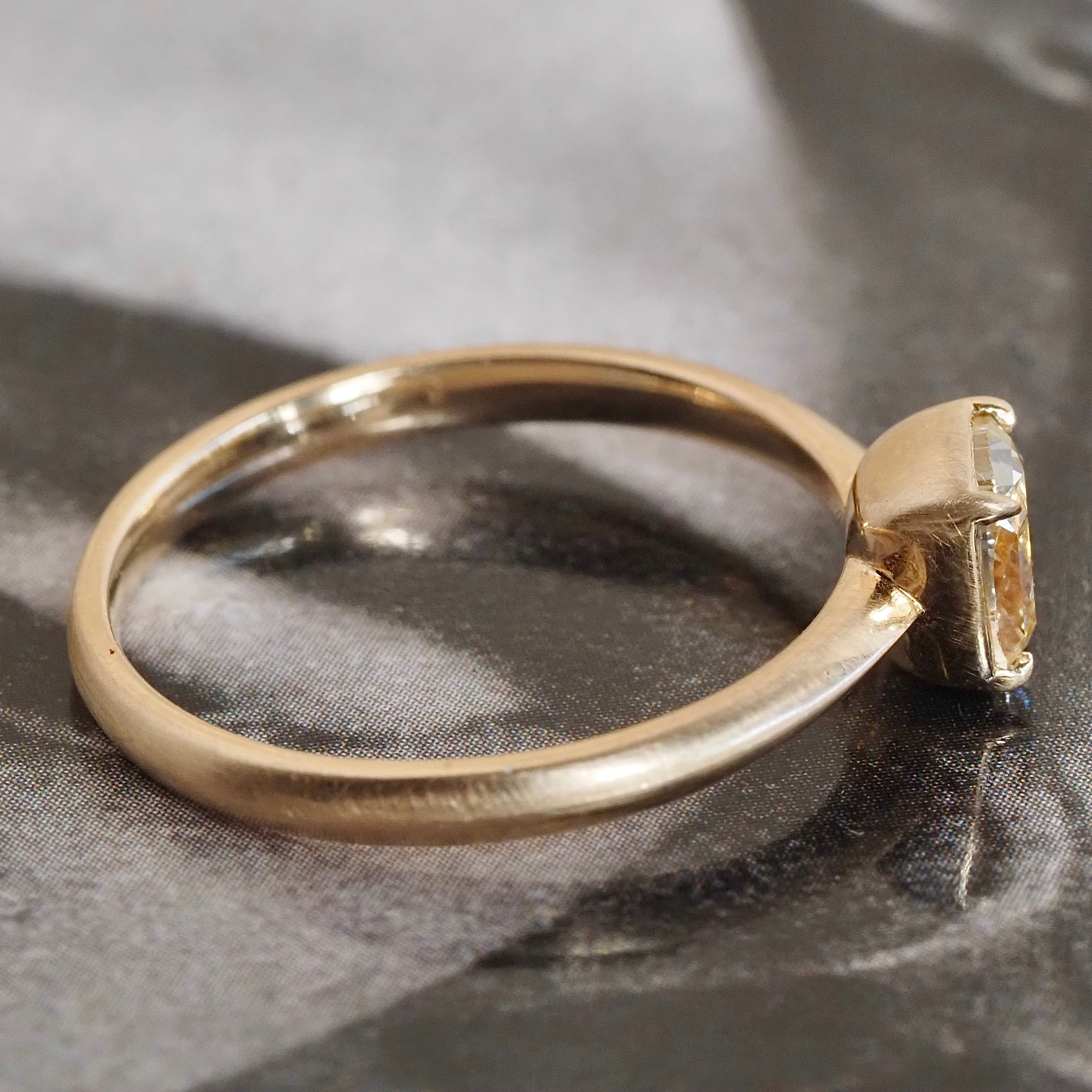 Yellow Cushion Brilliant Cut Diamond 14k Gold Knife Edge Set Solitaire Engagement Ring