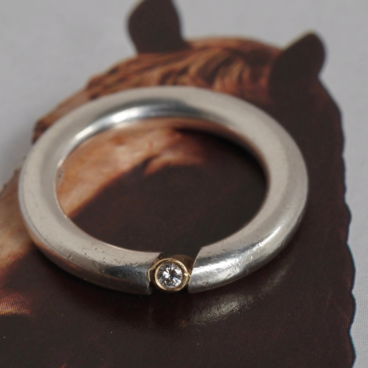 Vintage Georg Jensen Sterling Silver 14k Gold Diamond Ring