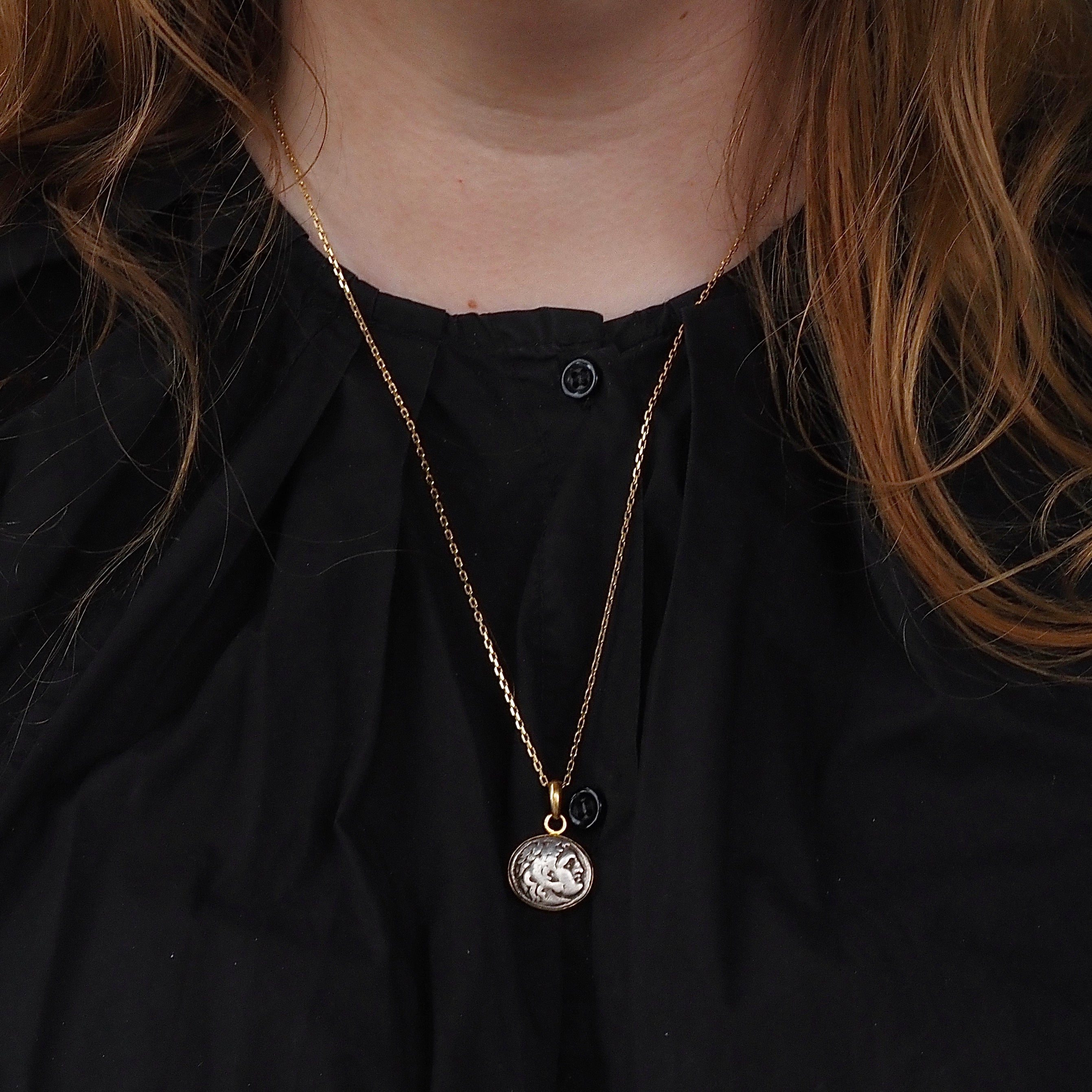 Ancient Silver Greek Drachma Coin & 22k Gold Pendant