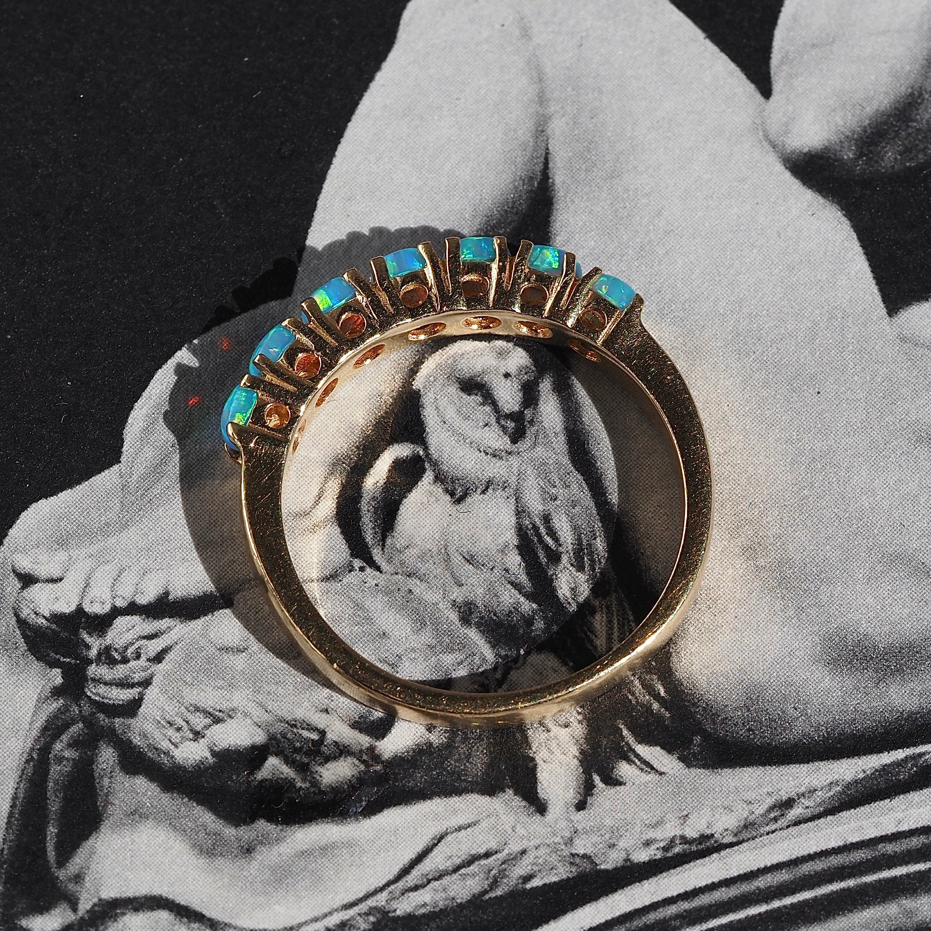 Vintage Opal Half Hoop 14k Gold Ring