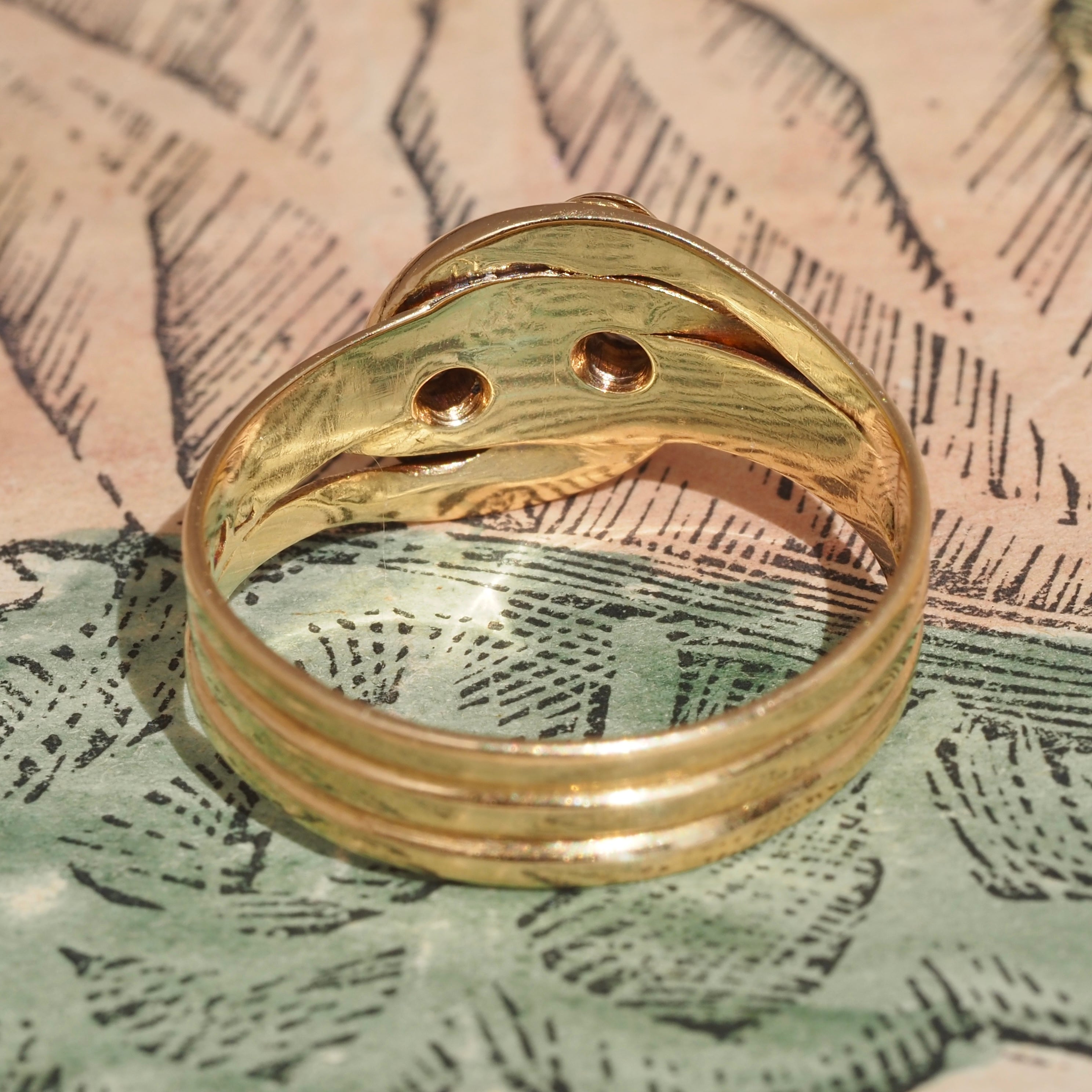 Antique English Double Snake Old Mine Cut Diamond 18k Gold Ring