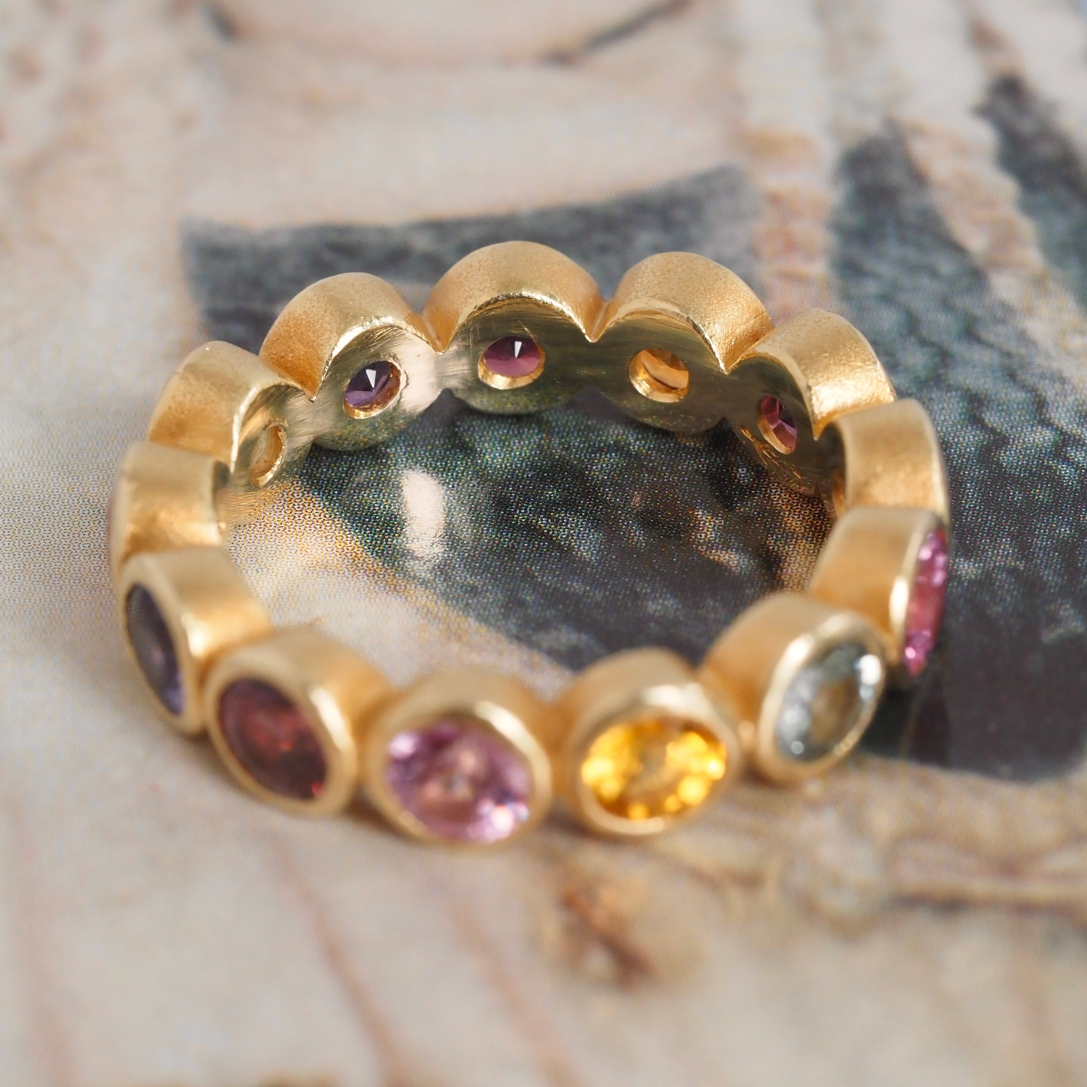Multicolored Sapphire Eternity 18k Gold Ring