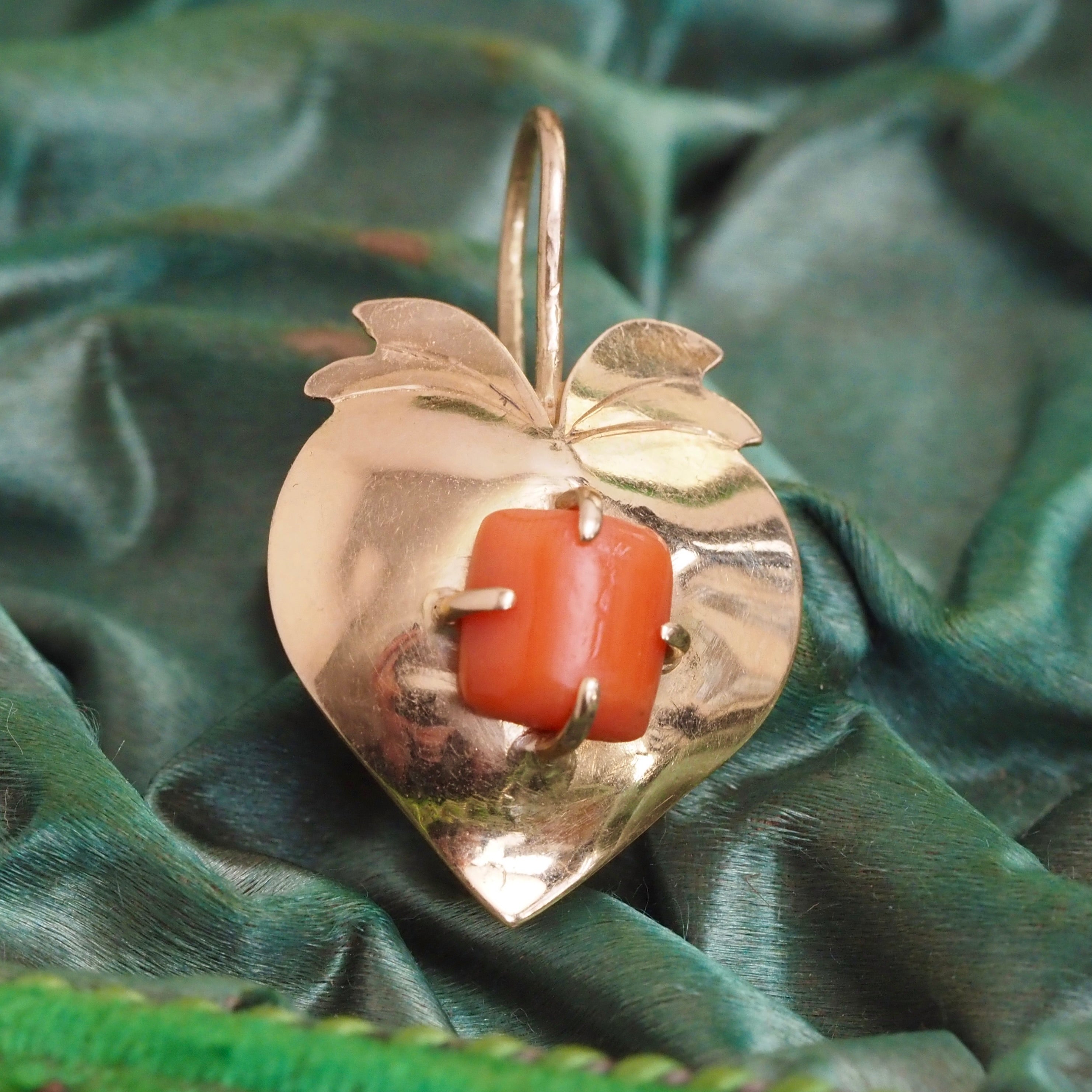 Antique Coral and 14k Gold Fruit Earrings