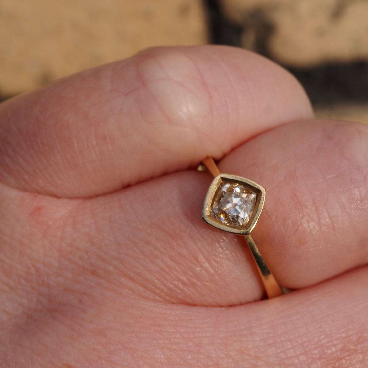 Light Brown Peruzzi Cut Diamond 18k Gold Engagement Ring