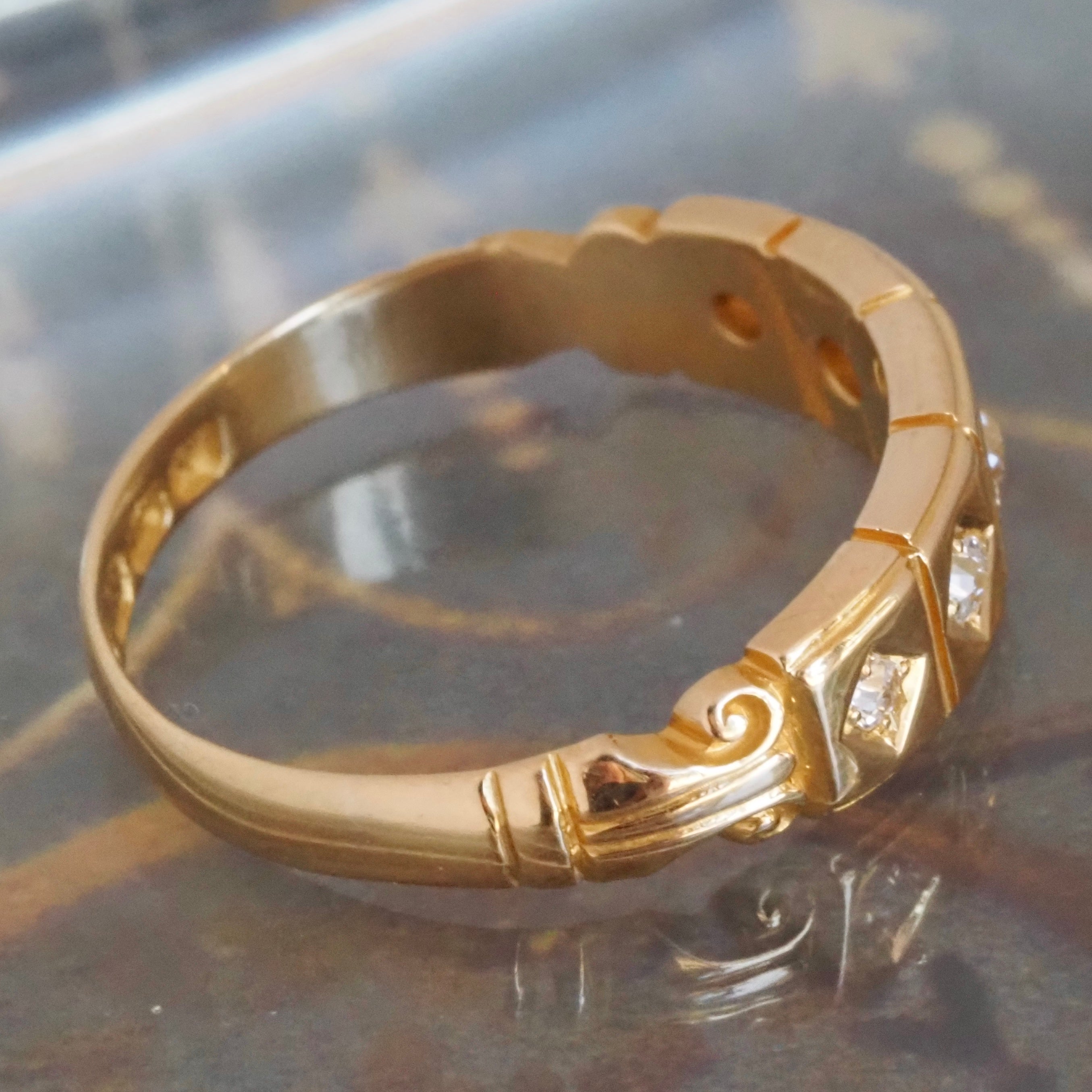 Antique c. 1890 English 18k Gold Flush Set Five Stone Diamond Ring
