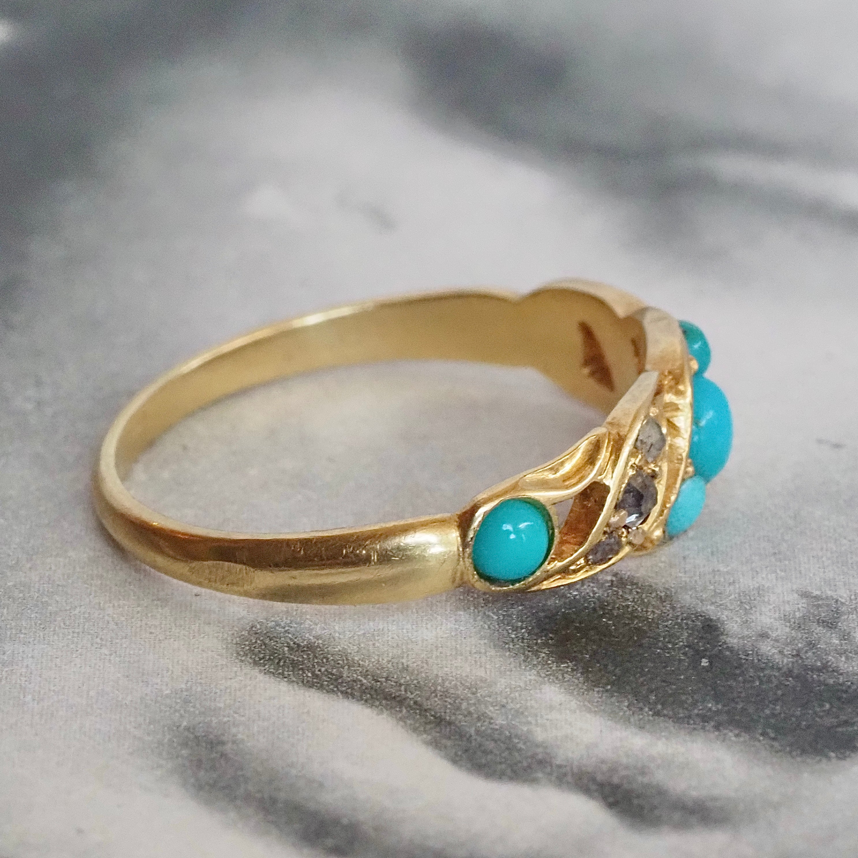 Antique Victorian Turquoise and Rose Cut Diamonds 18k Gold Ring