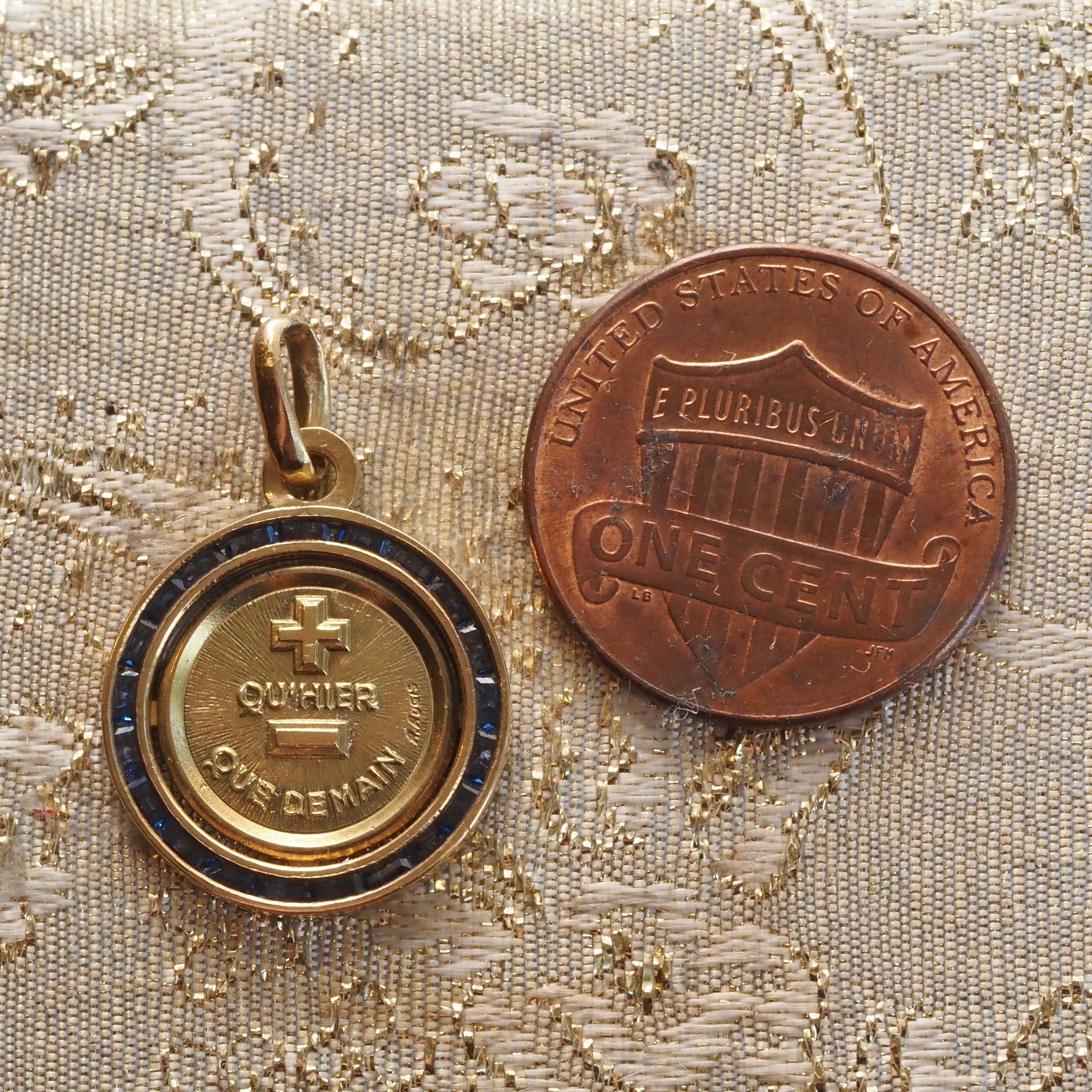 Vintage Sapphire Augis Love Medallion 18k Gold Charm